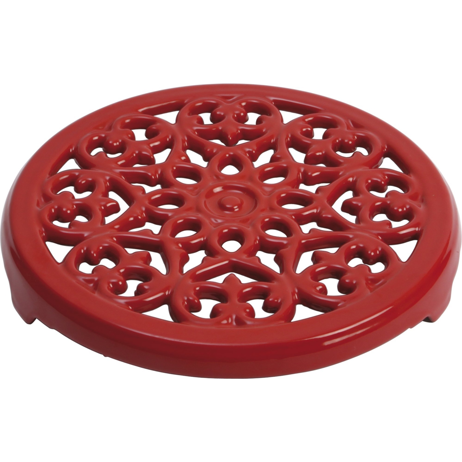 STAUB Serving 23 cm Round Cast Iron Trivet, Lily Decal, Cherry