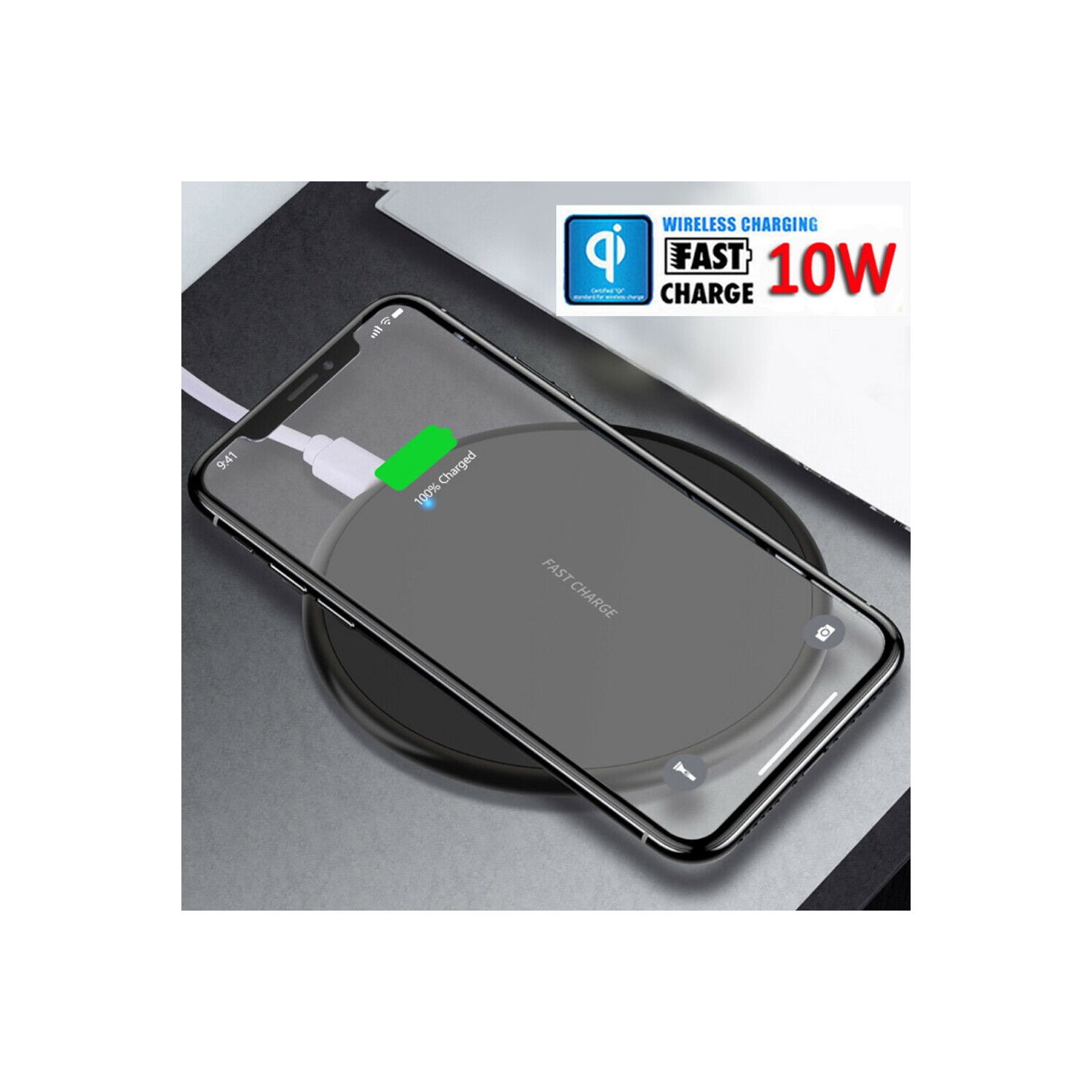 10W Qi Wireless Fast Charger Charging Pad For Samsung iPhone, Android and IOS Phones (Black)