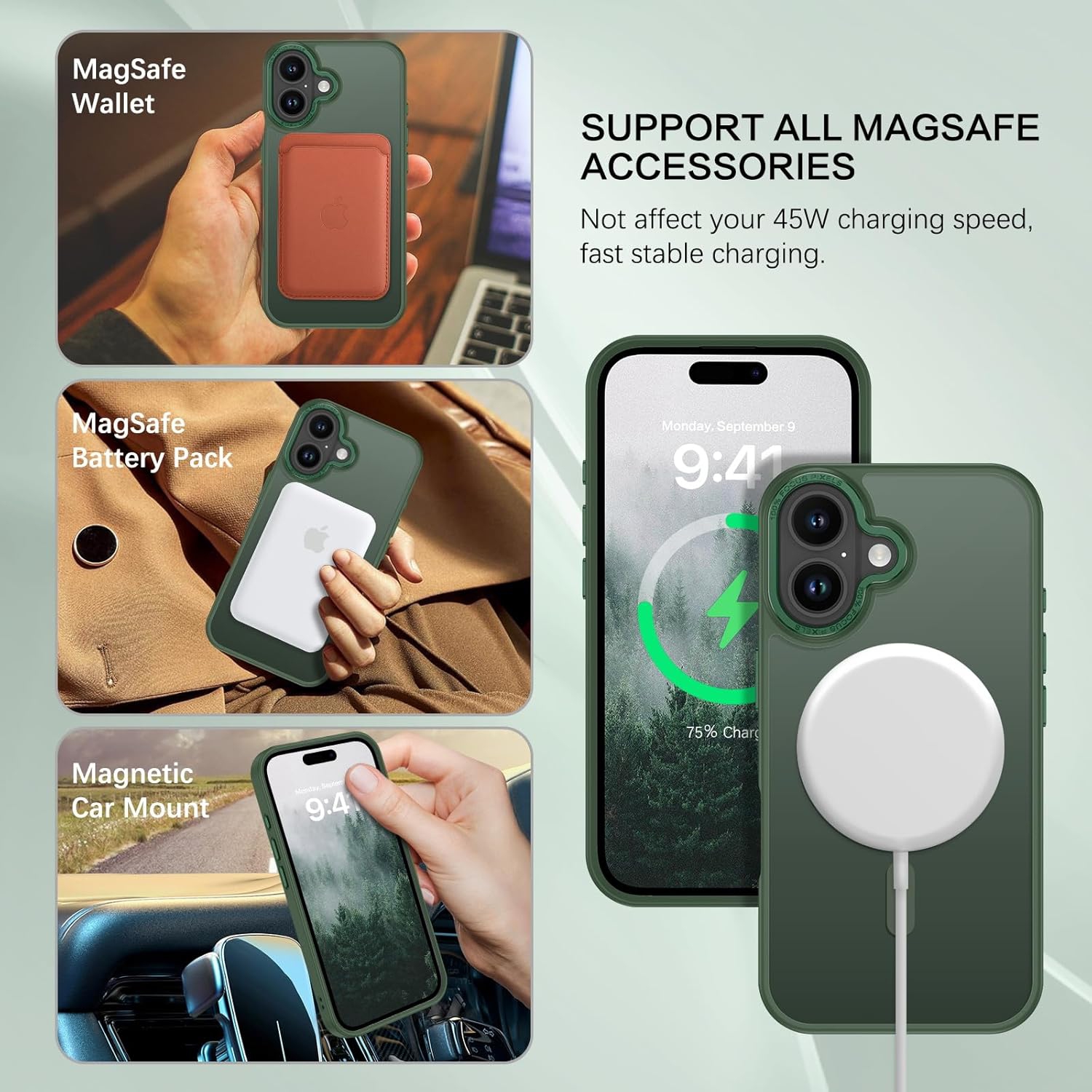 TopSave Strong Magnetic Compatible with MagSafe, Translucent Matte Slim Protective Case with Raised Camera Lens and Metallic Trim For iPhone 16 Plus,