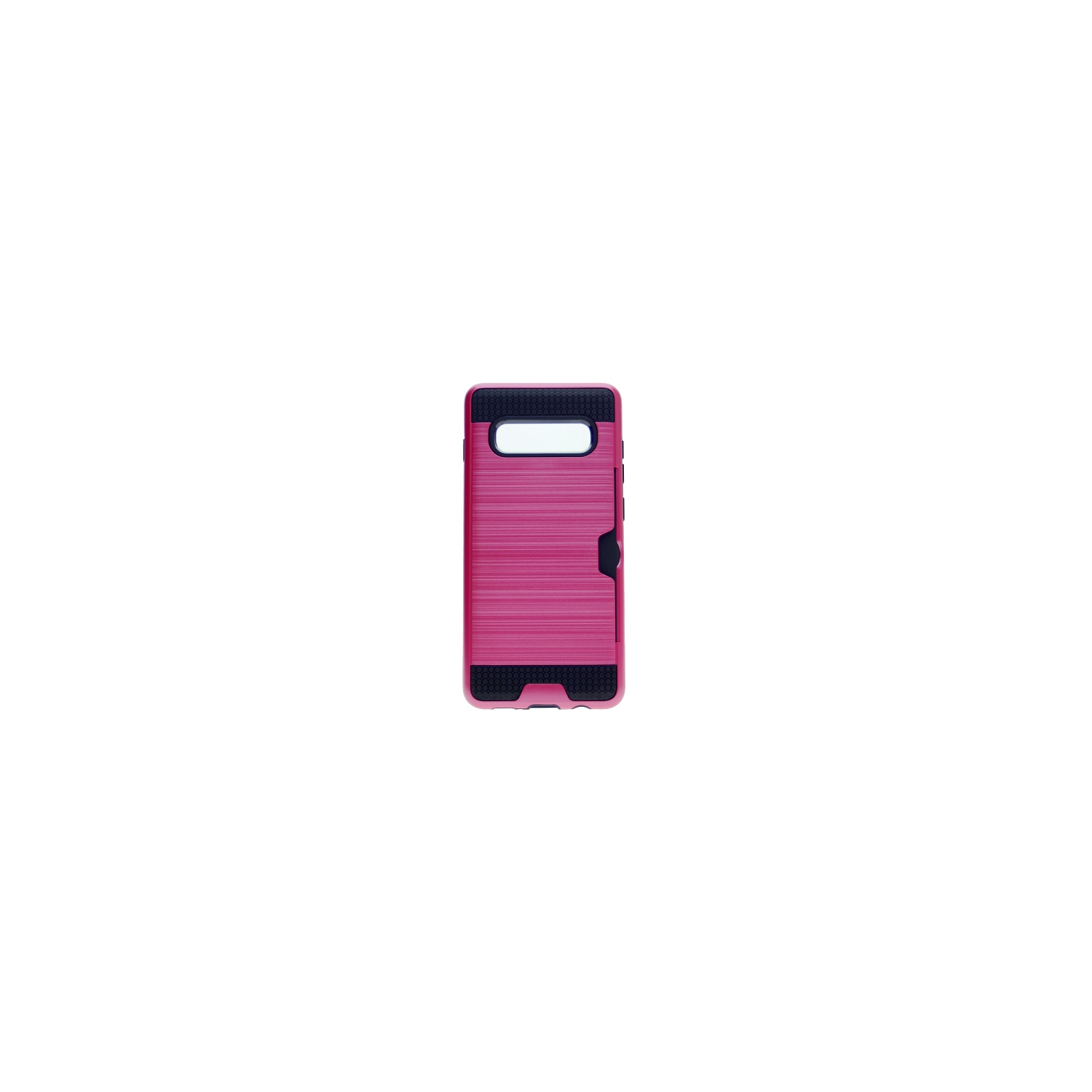 Brush Style Dual Layer w/Card Slot Armor Case For Samsung S10e, Hot Pink