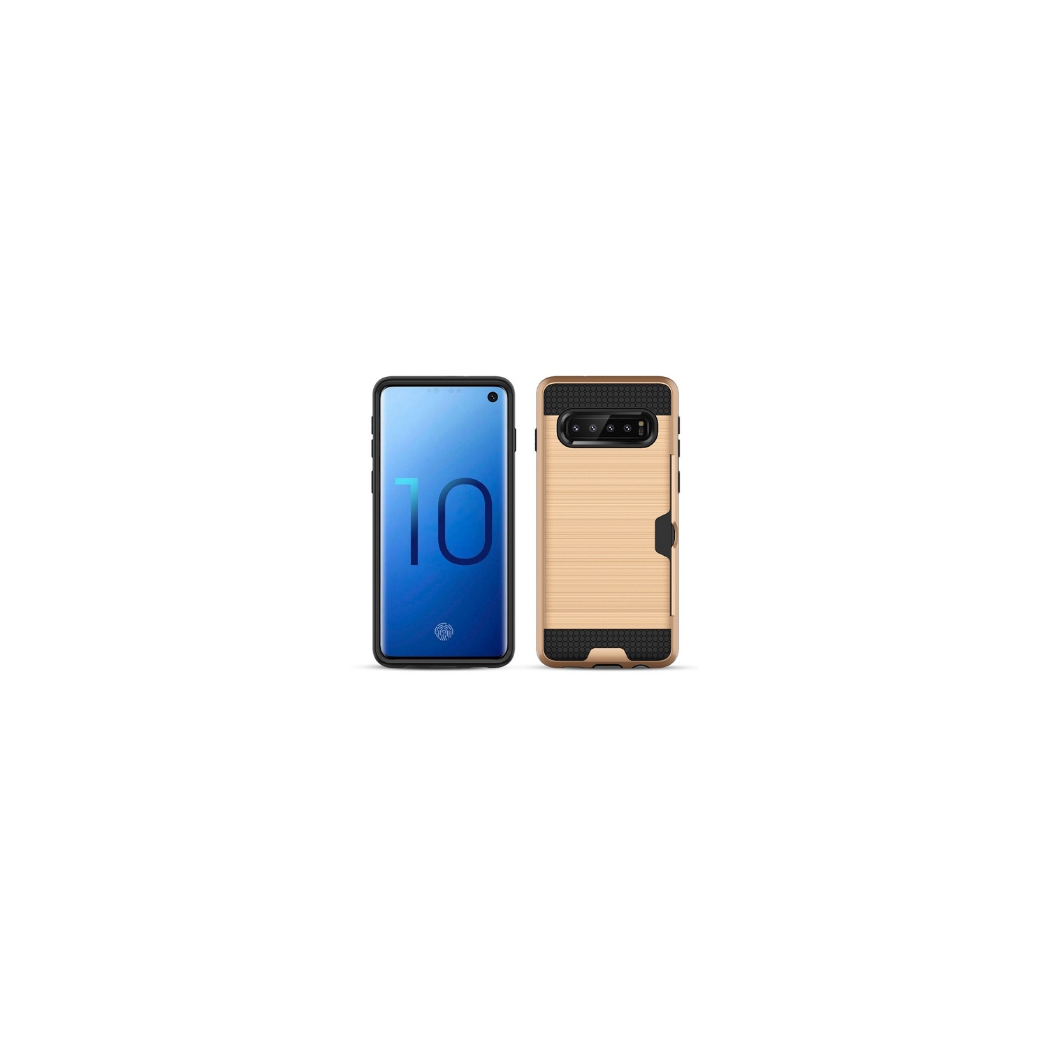 Brush Style Dual Layer w/Card Slot Armor Case For Samsung S10e, Gold