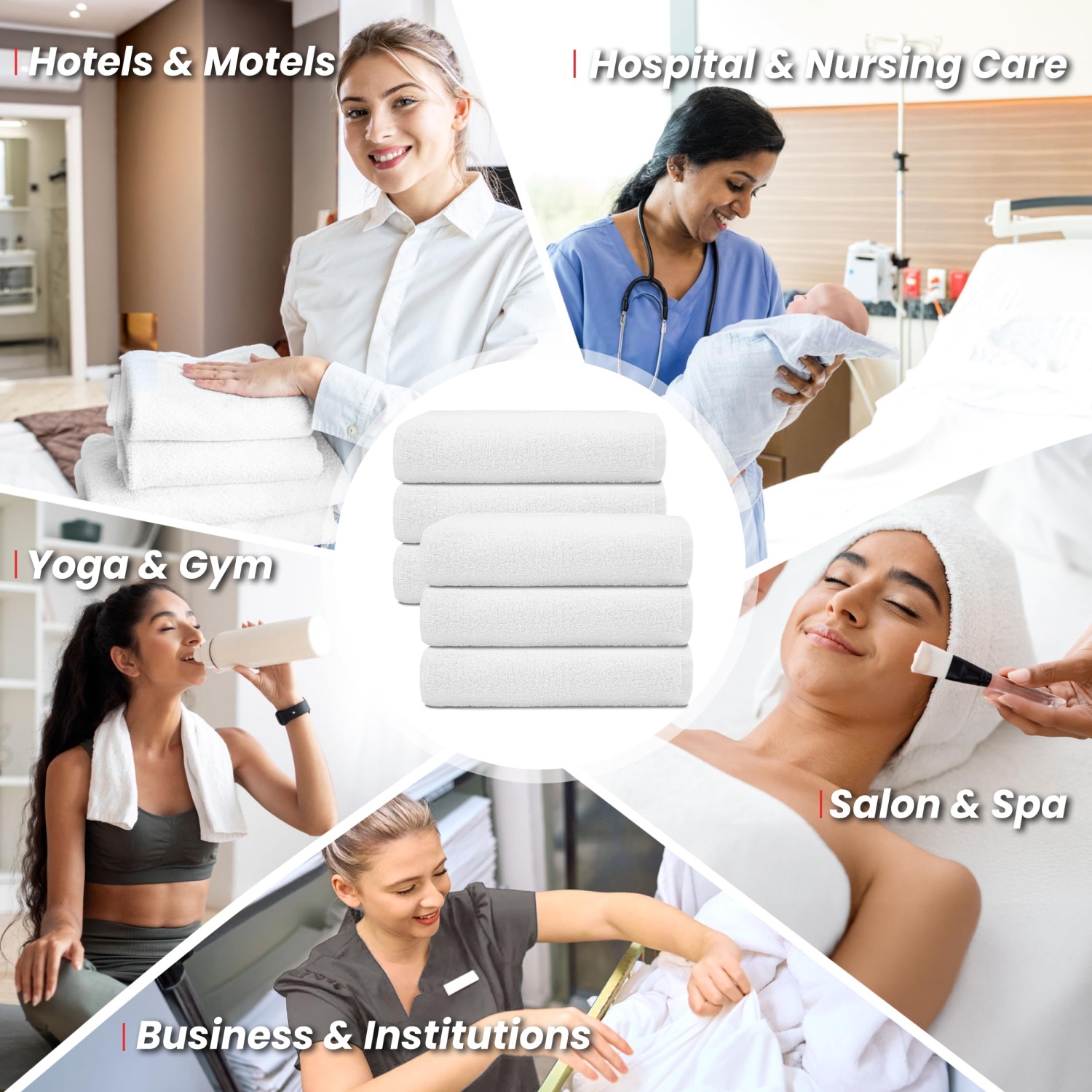 Canadian Linen Regal Economy Medium Bath Towels, 24”x48”, 6 Pack Soft Absorbent Cotton Lightweight Quick Dry Towels for Nursing Hospital, Motel, White