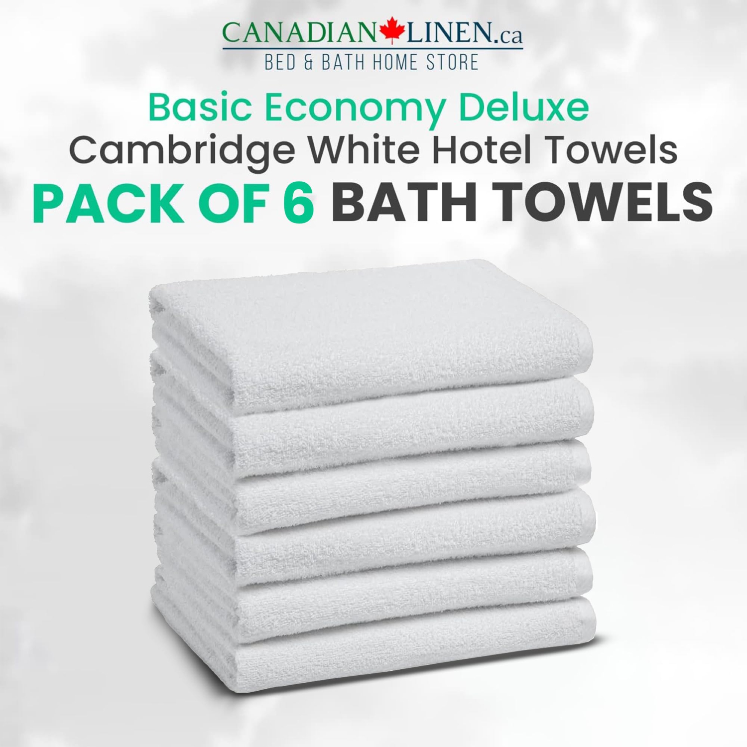 Canadian Linen Basic Economy White Bath Towels 24x50 inches 6 Pack Soft Absorbent Hospitality Cotton Towels for Bathroom, Hotel, Motel, Spa, Salon &