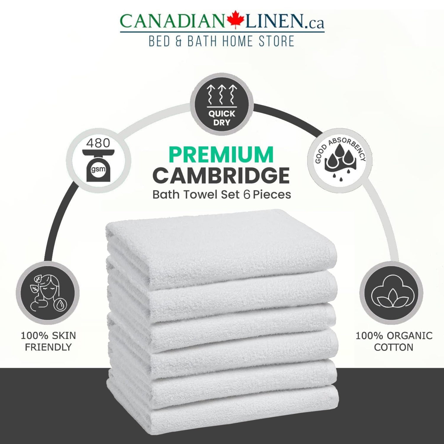 Canadian Linen Basic Economy White Bath Towels 24x50 inches 6 Pack Soft Absorbent Hospitality Cotton Towels for Bathroom, Hotel, Motel, Spa, Salon &
