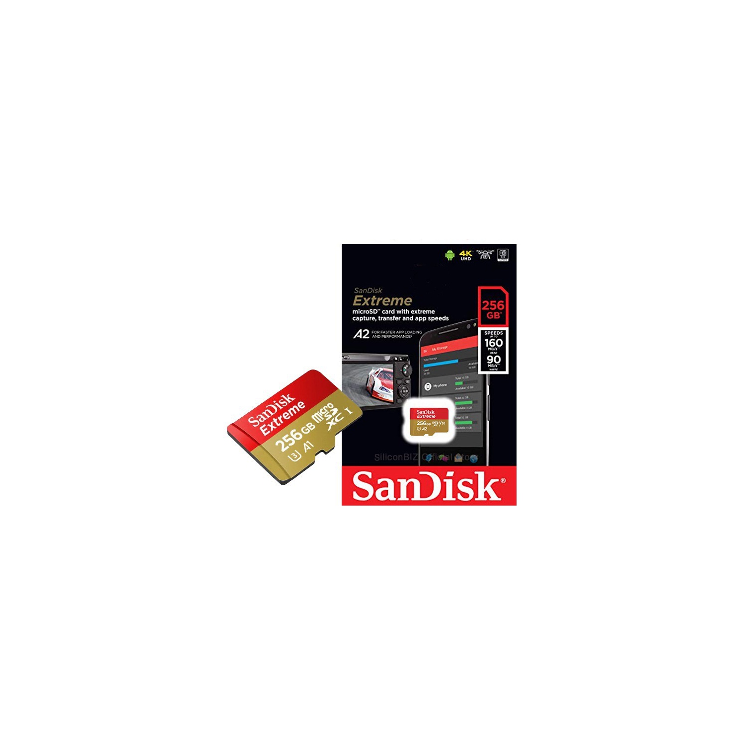 SanDisk Extreme 256GB C10 U3 V30 A2 Micro SD Card SDSQXA1-256G