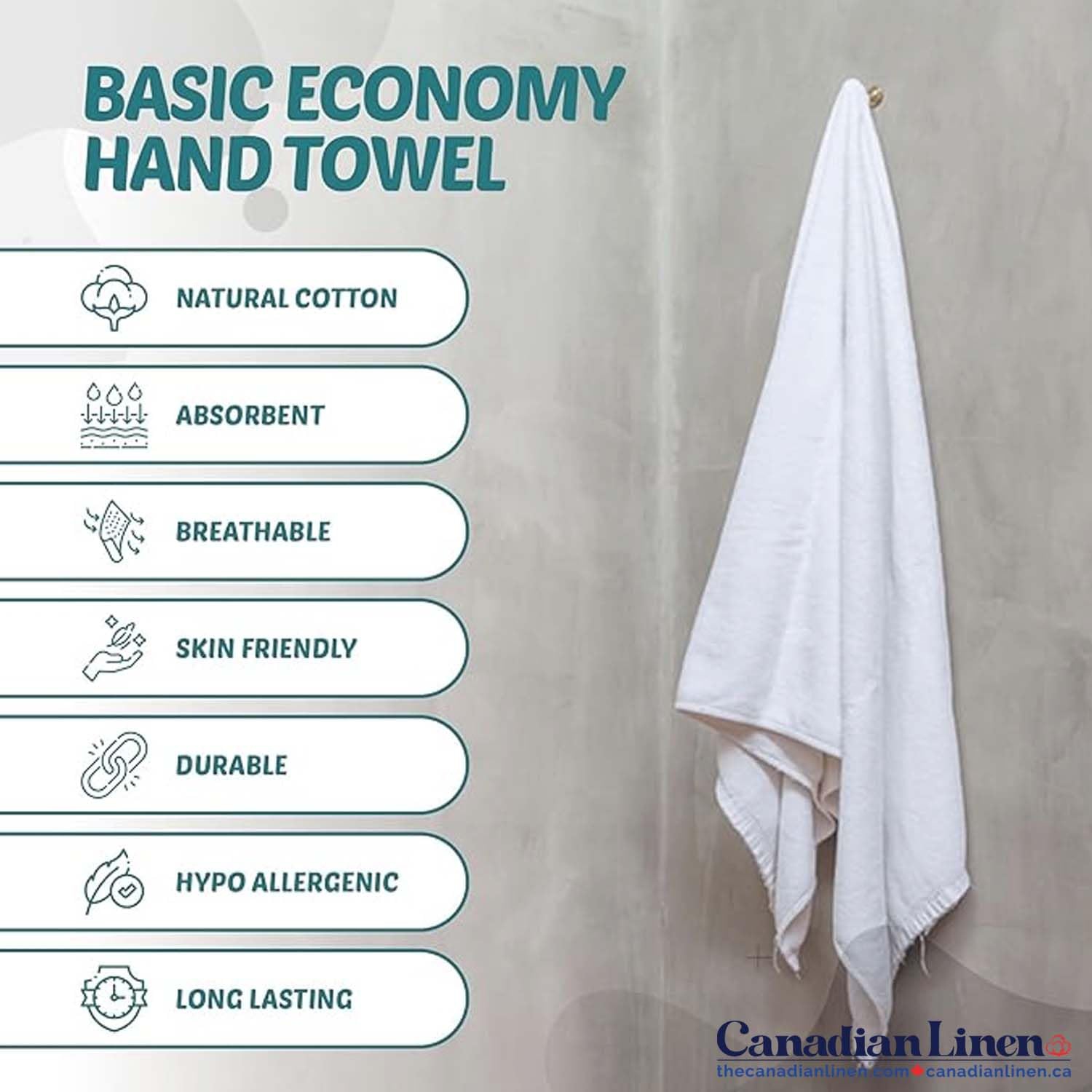 Canadian Linen Basic Economy White Hand Towels, 16x 27 inches 6