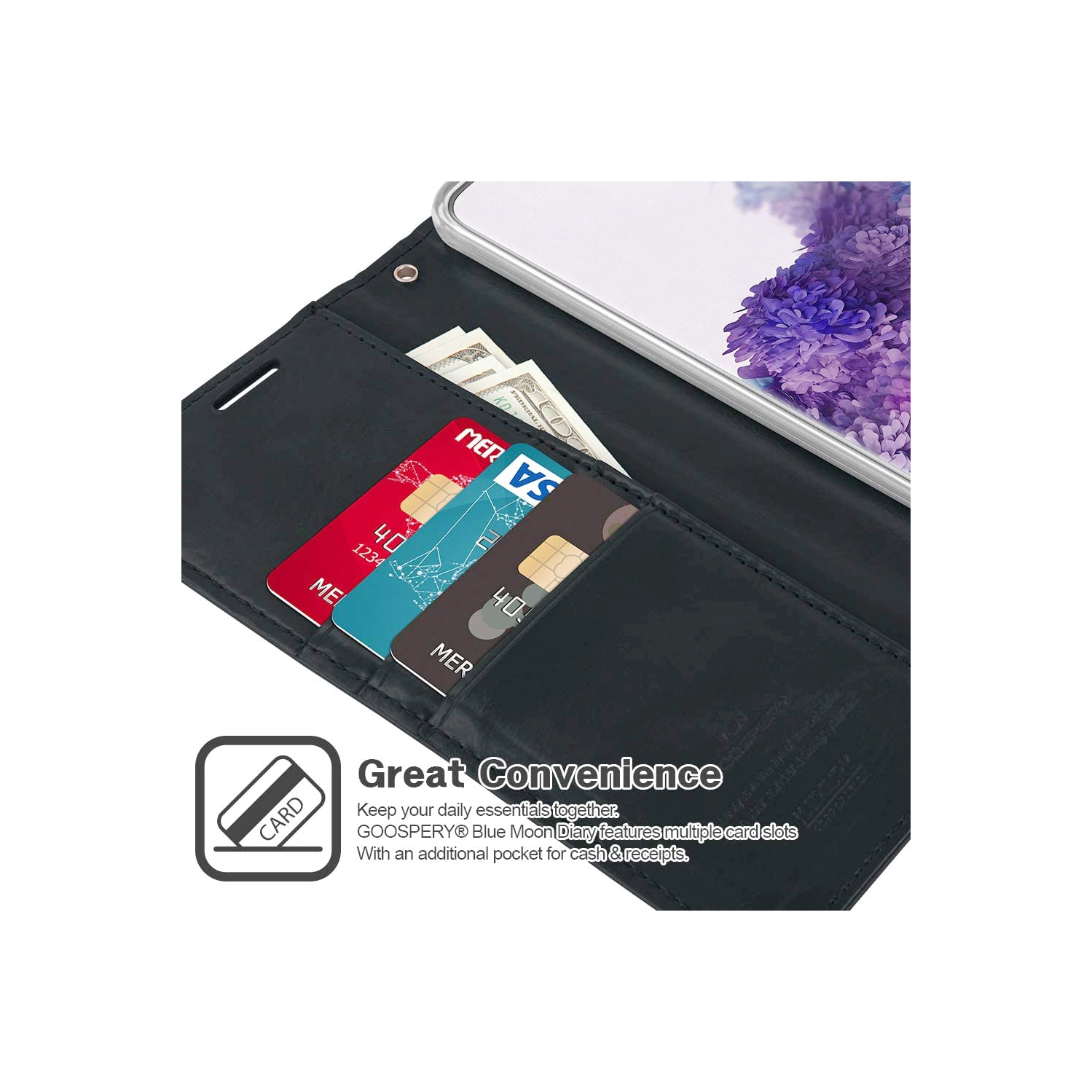 TopSave Goospery Bluemoon Diary Case For Samsung S20 Plus, Navy Blue