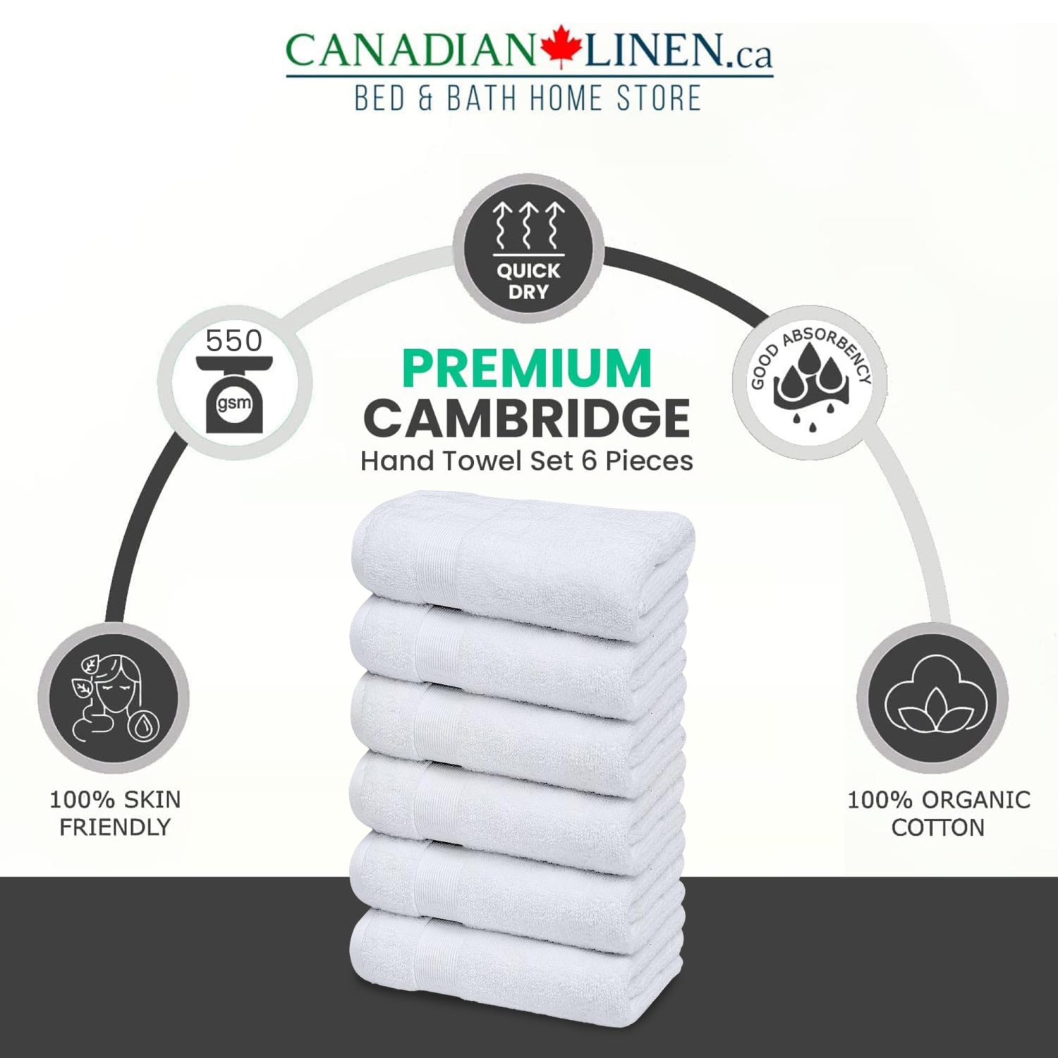 Essuie-mains Canadian Linen, 16x, 30 po, paq. 6, 550 ASGS, serviettes de nettoyage à séchage rapide, tapis d’exercice doux absorbant, piscine,