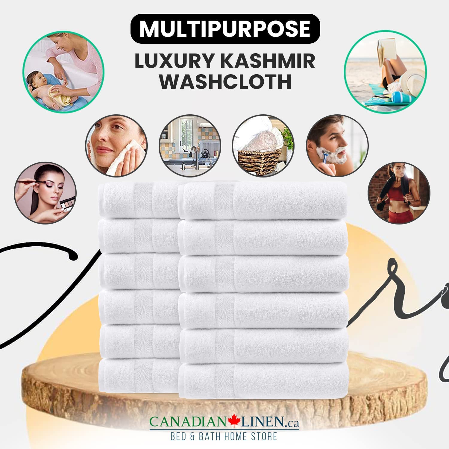 Canadian Linen Luxury White Washcloths Set 12 Pack 12x12 inches Natural Cotton Towels Wash Cloths for Your Face Soft Absorbent & Quick Drying Towel