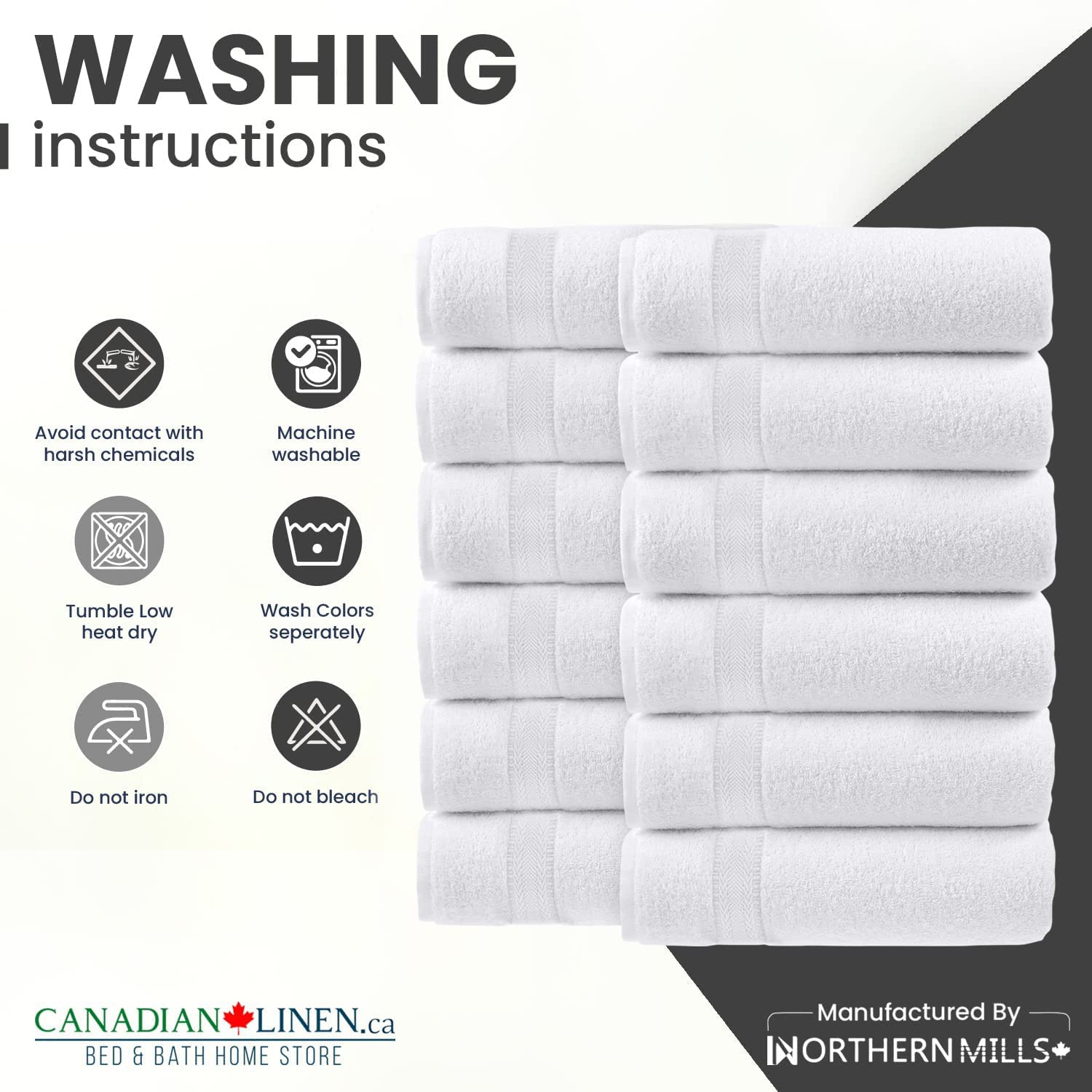 Canadian Linen Luxury White Washcloths Set 12 Pack 12x12 inches Natural Cotton Towels Wash Cloths for Your Face Soft Absorbent & Quick Drying Towel