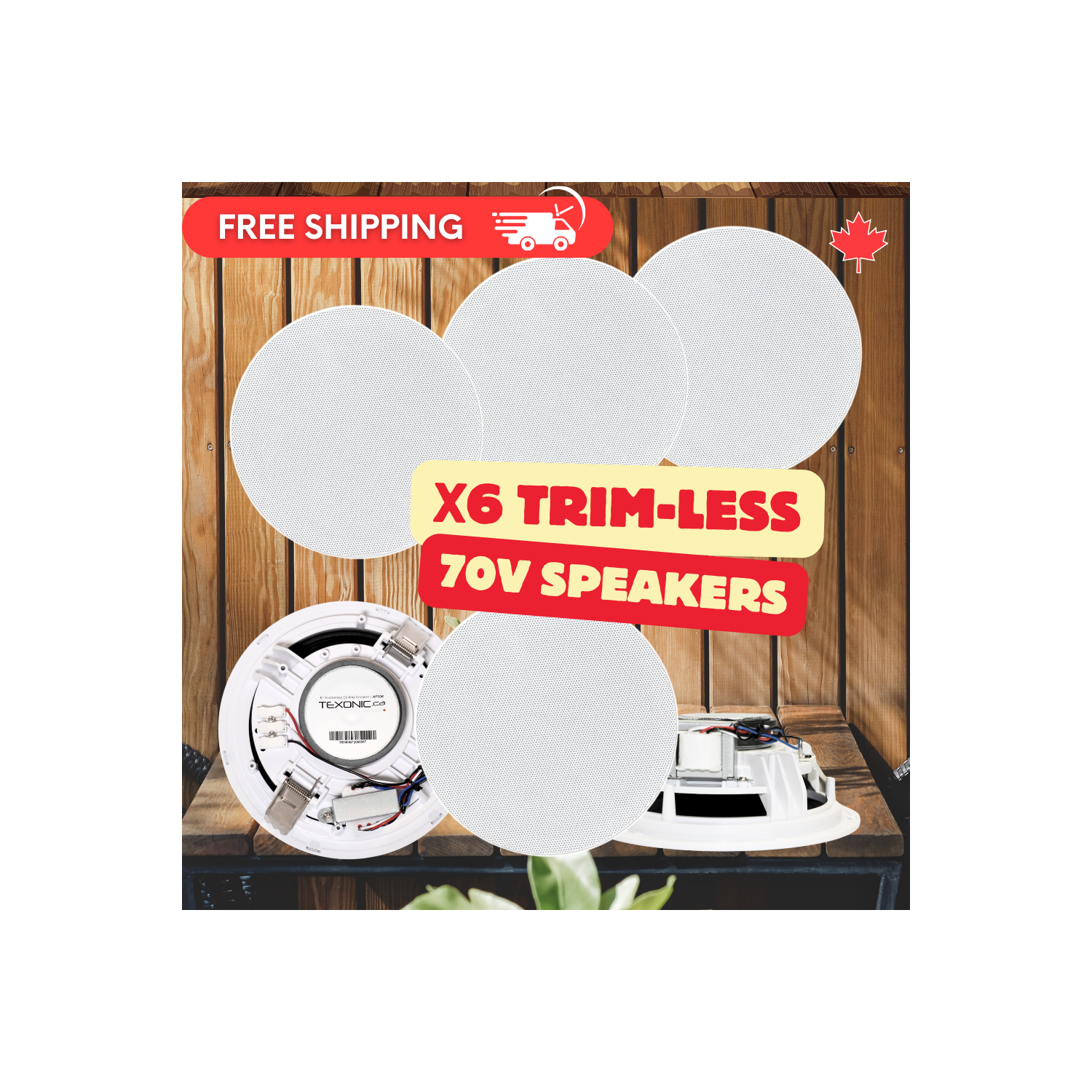 Ensemble de haut-parleurs commerciaux de plafond sans garniture de 6&nbsp;po de 70&nbsp;V avec installation de pince à ressort – Idéal pour les