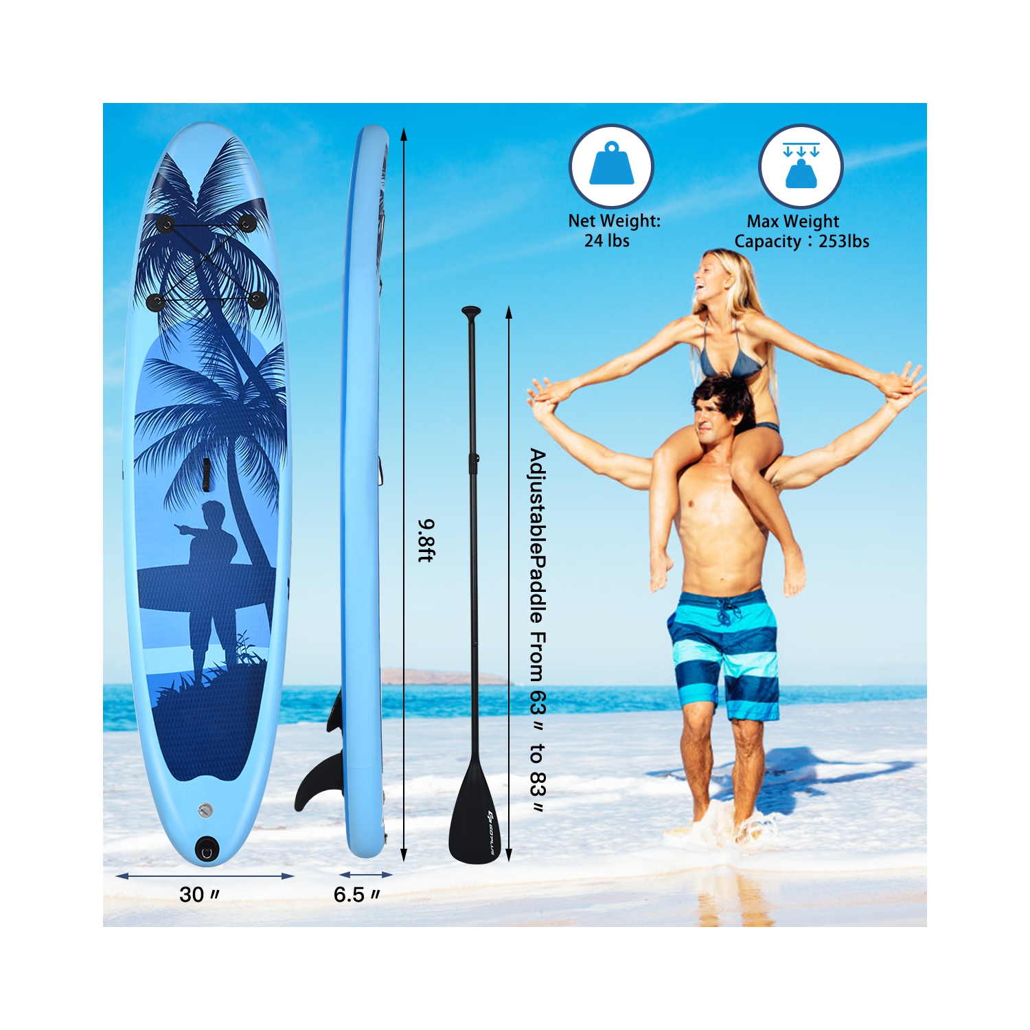 Goplus 9.8' Inflatable Stand Up Paddle Board W/Carry Bag Adjustable Paddle Adult Youth