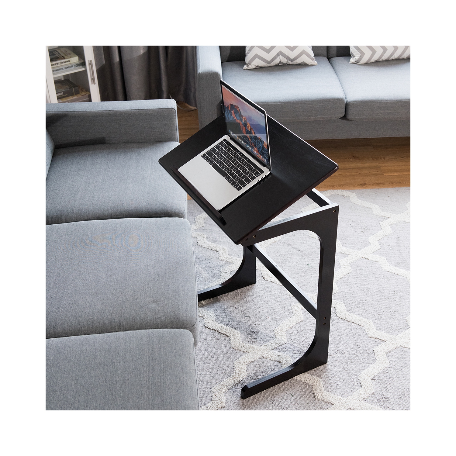 Costway Adjustable TV Tray C-Shape Sofa Couch End Table Laptop Desk W/Tilting Top Bamboo