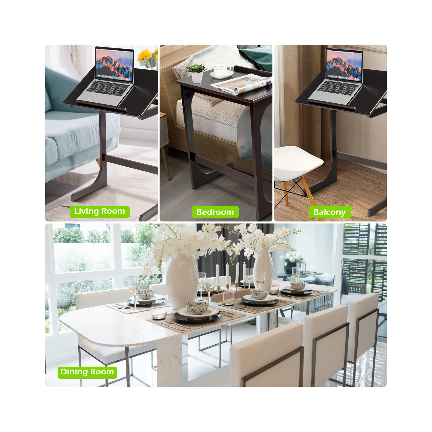 Costway Adjustable TV Tray C-Shape Sofa Couch End Table Laptop Desk W/Tilting Top Bamboo