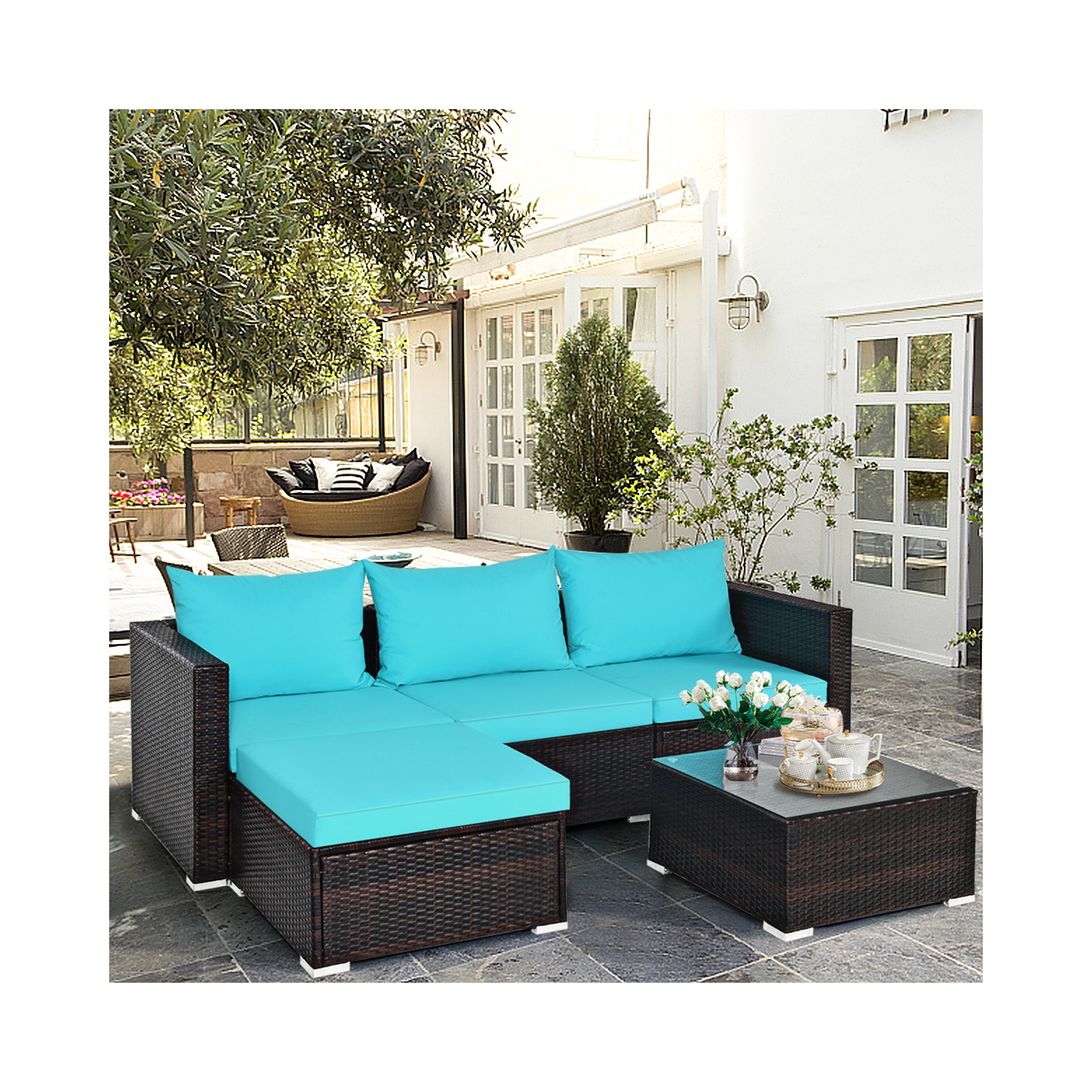 Ensemble de meubles de patio en rotin 5 pièces de Costway avec table basse et canapé modulaire