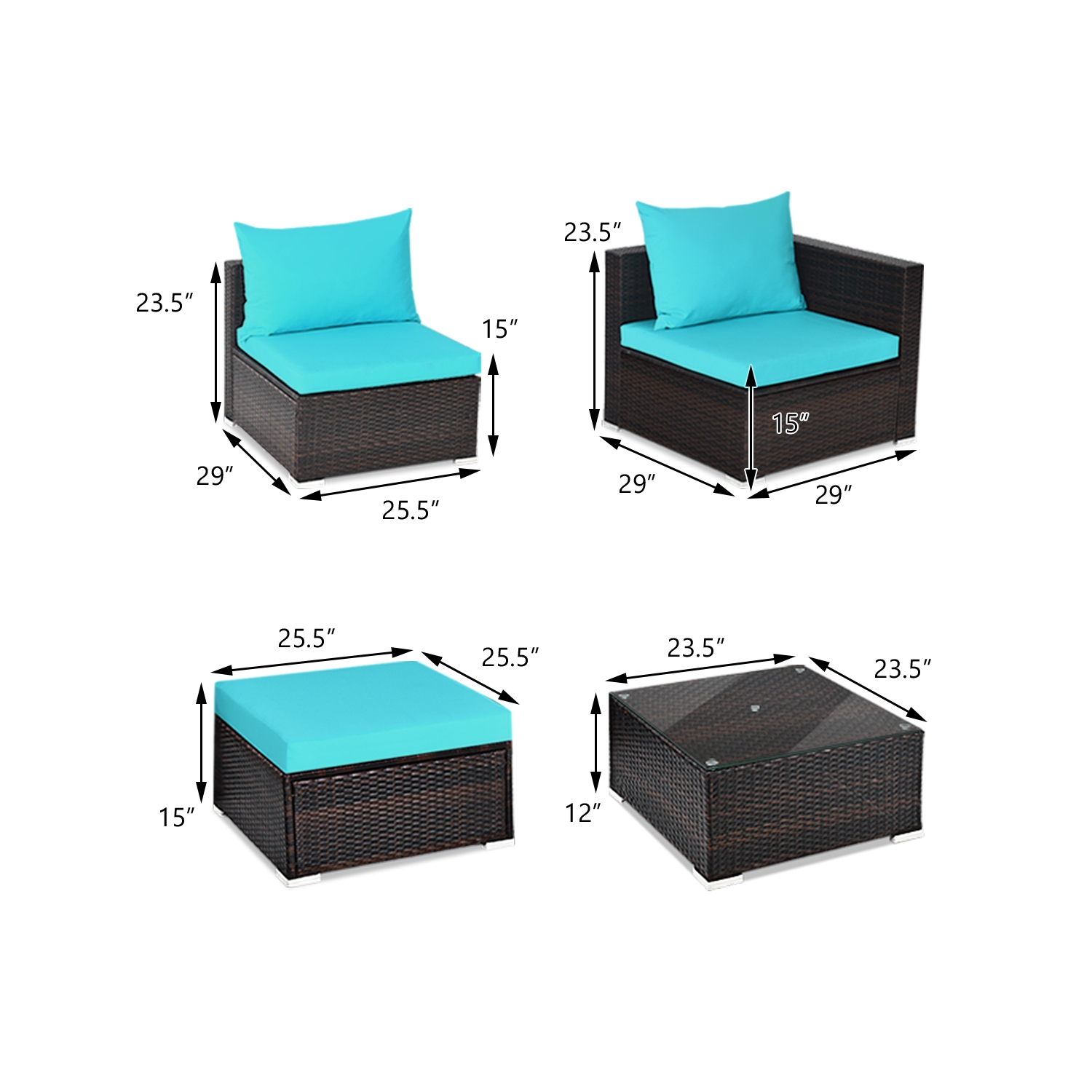 Ensemble de meubles de patio en rotin 5 pièces de Costway avec table basse et canapé modulaire
