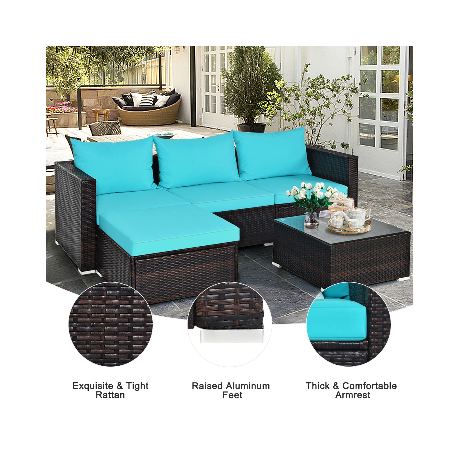 Ensemble de meubles de patio en rotin 5 pièces de Costway avec table basse et canapé modulaire