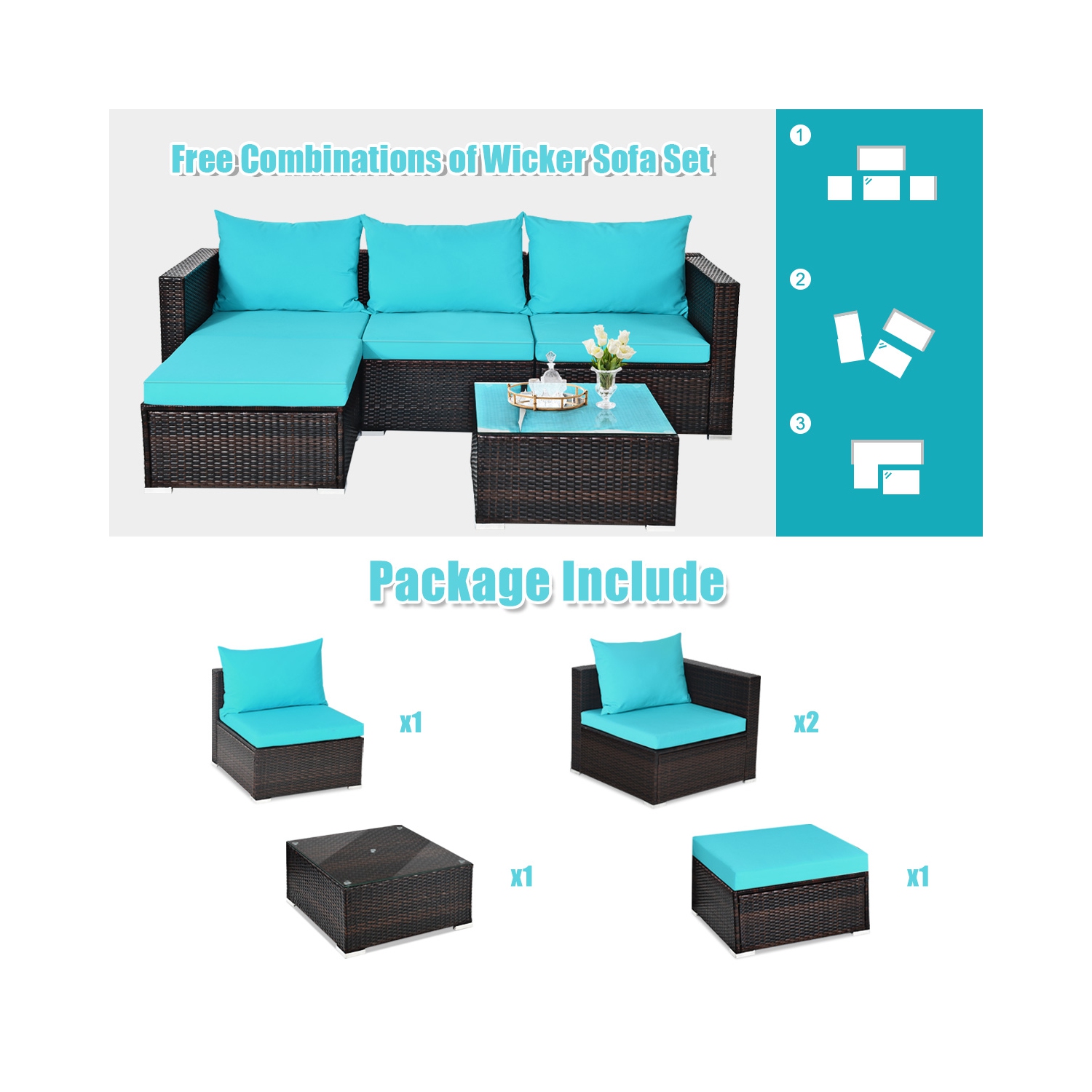 Ensemble de meubles de patio en rotin 5 pièces de Costway avec table basse et canapé modulaire