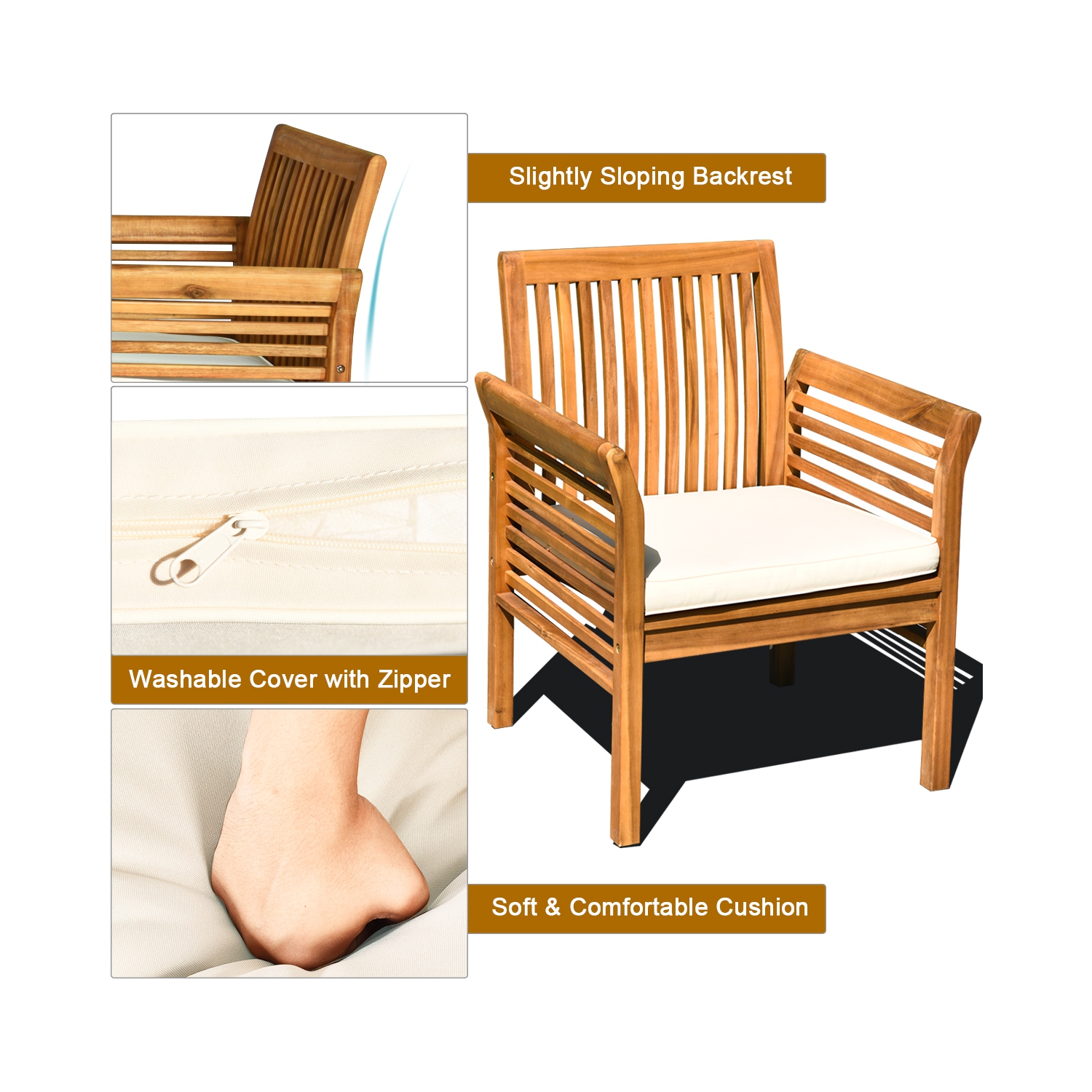 Costway 4 PCS Outdoor Acacia Wood Sofa Furniture Set Cushioned Chair Coffee Table Garden