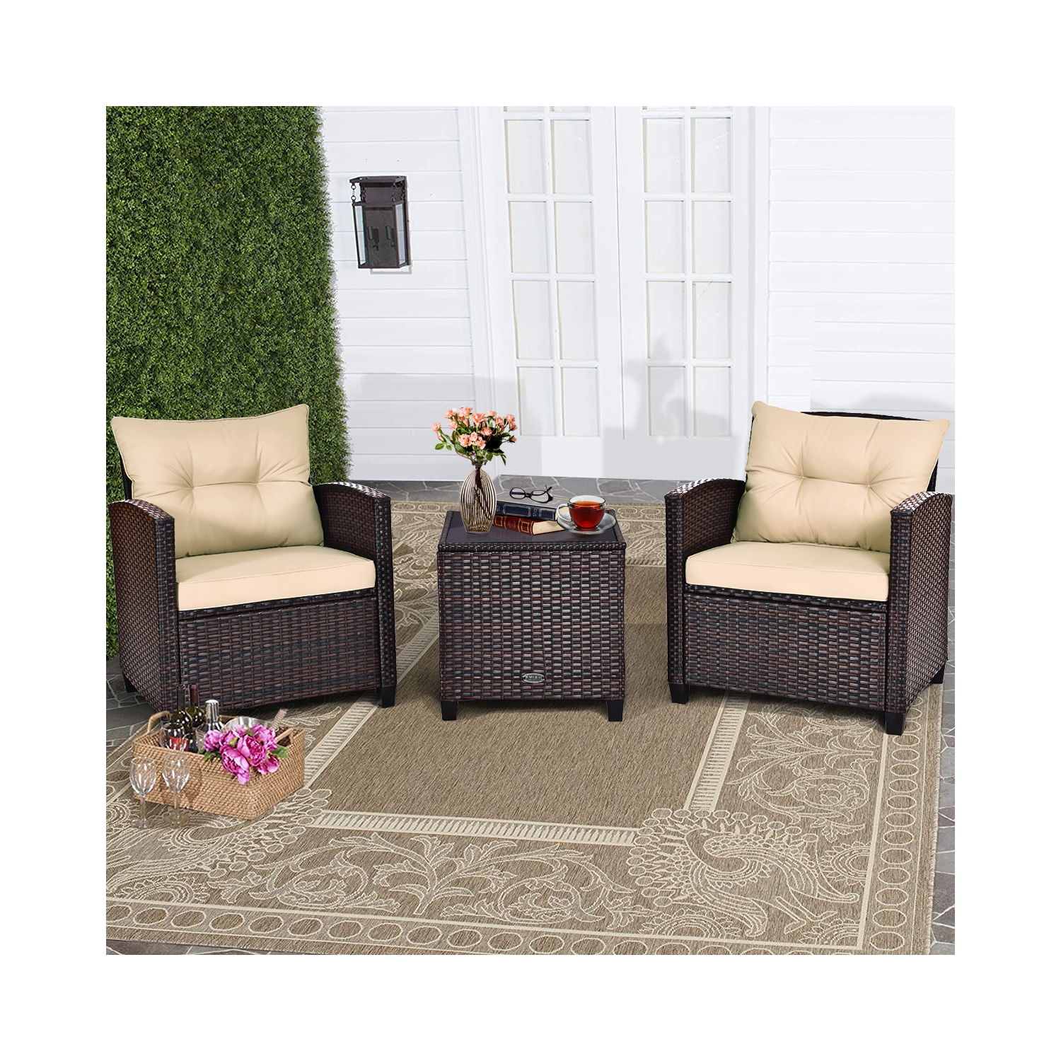 Ensemble de meubles de patio en rotin de 3 pièces de Costway pour canapé rembourré