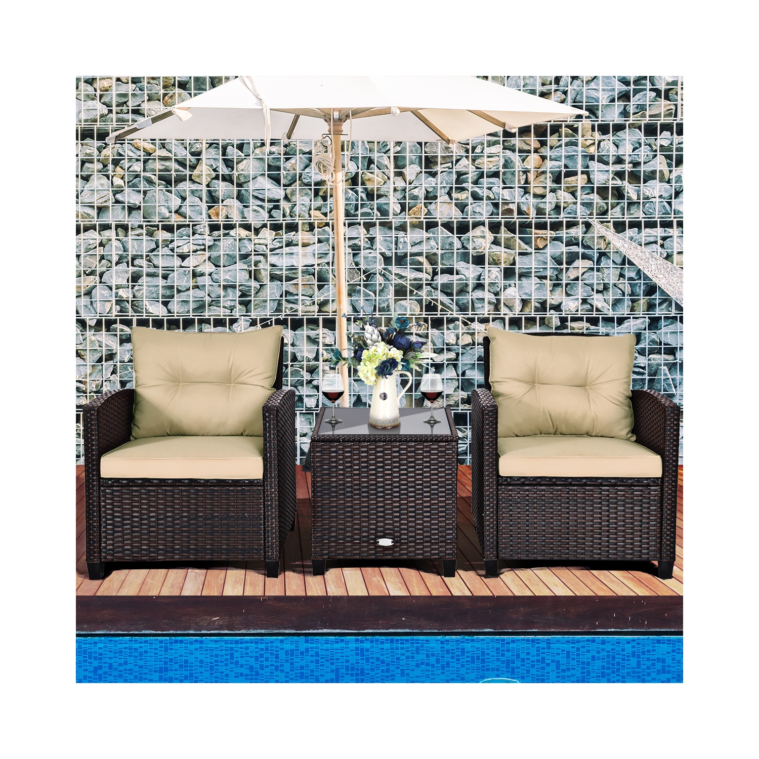 Ensemble de meubles de patio en rotin de 3 pièces de Costway pour canapé rembourré