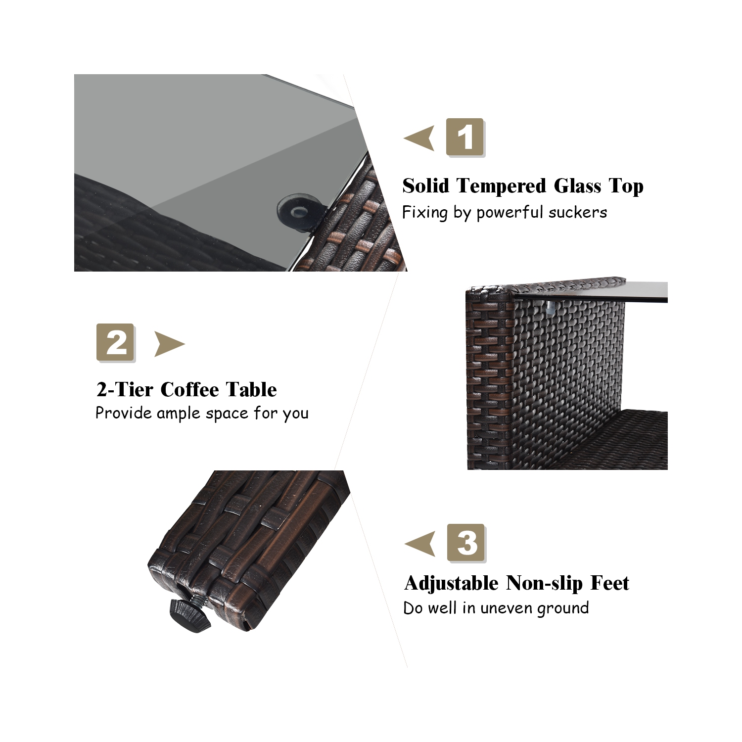 4PCS Ensemble de mobilier de patio extérieur en rotin Canapé table basse Fauteuil Accoudoir avec coussin Costway