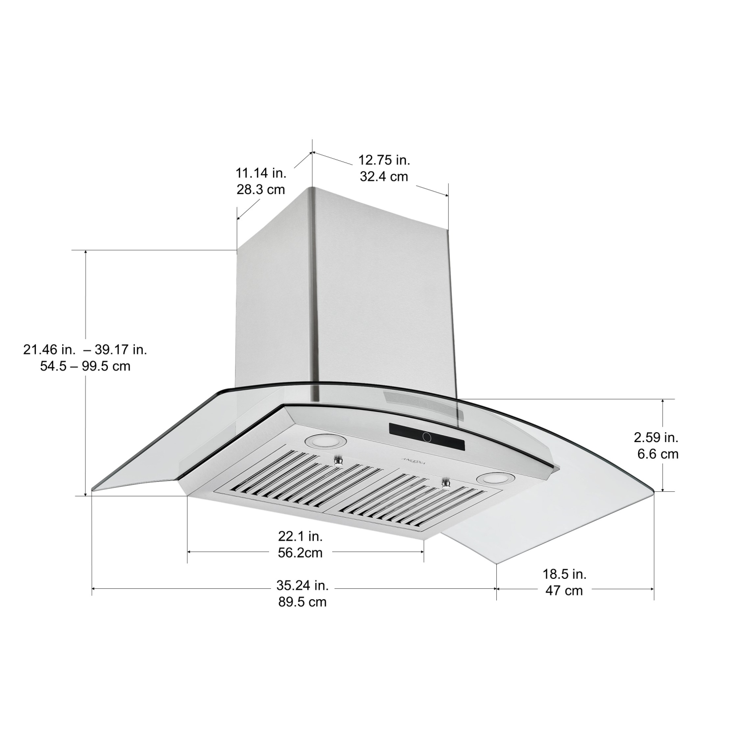 Ancona 36 in. Convertible Stainless Steel Wall Mount Glass Canopy Range Hood