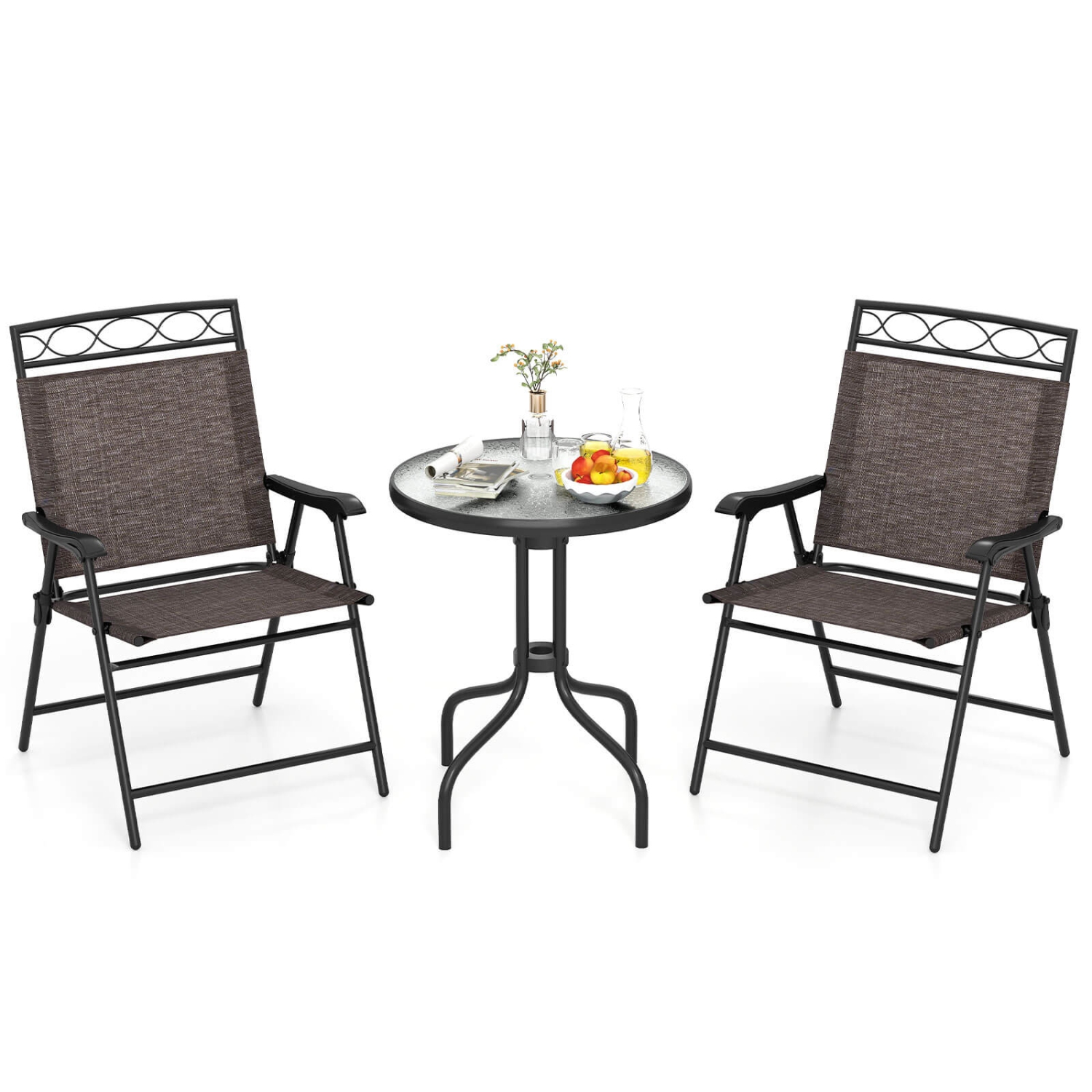 Ensemble de mobilier de salle à manger extérieur bistro 3 PCS de Costway avec trou de parasol ondulé de 1,57&nbsp;po