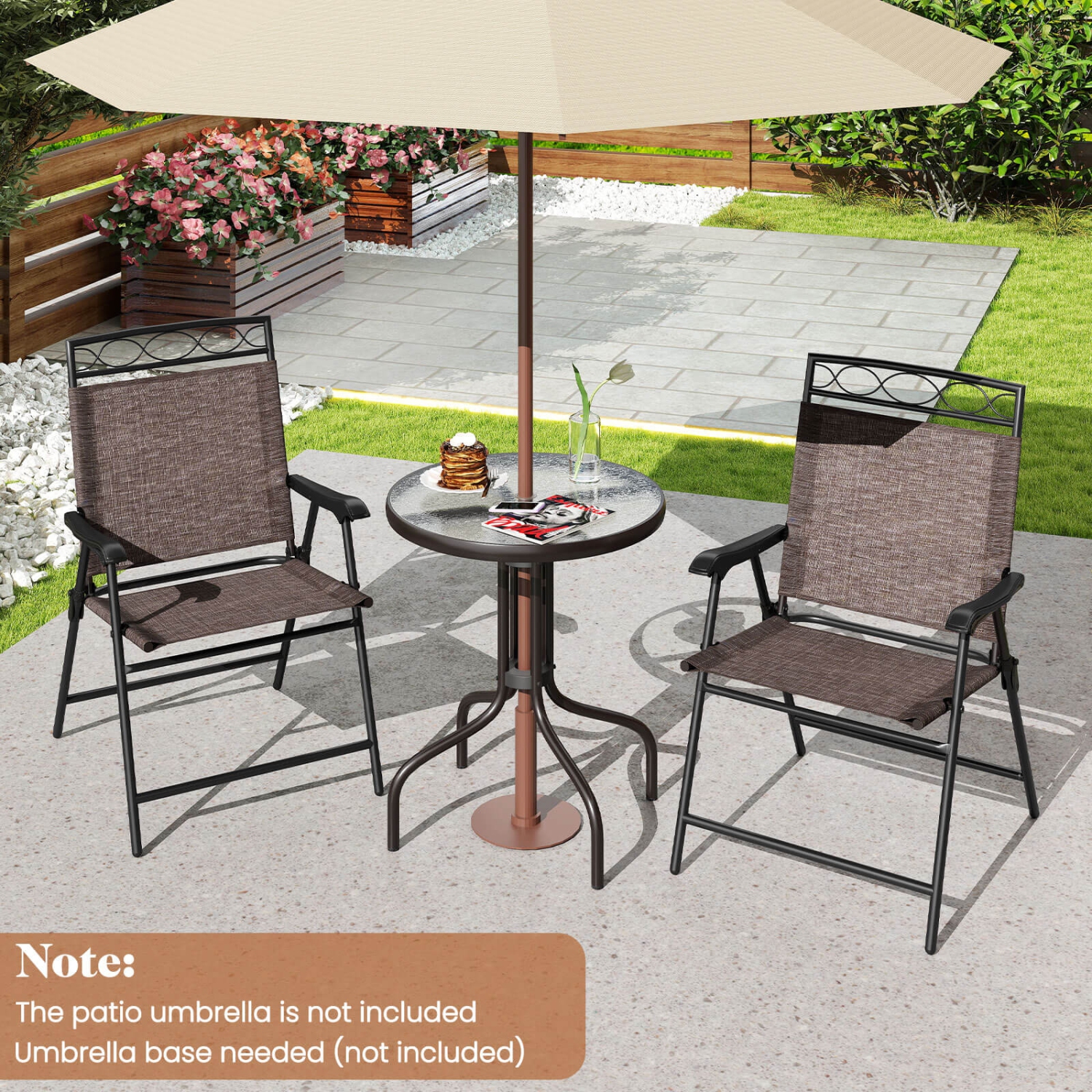 Ensemble de mobilier de salle à manger extérieur bistro 3 PCS de Costway avec trou de parasol ondulé de 1,57&nbsp;po