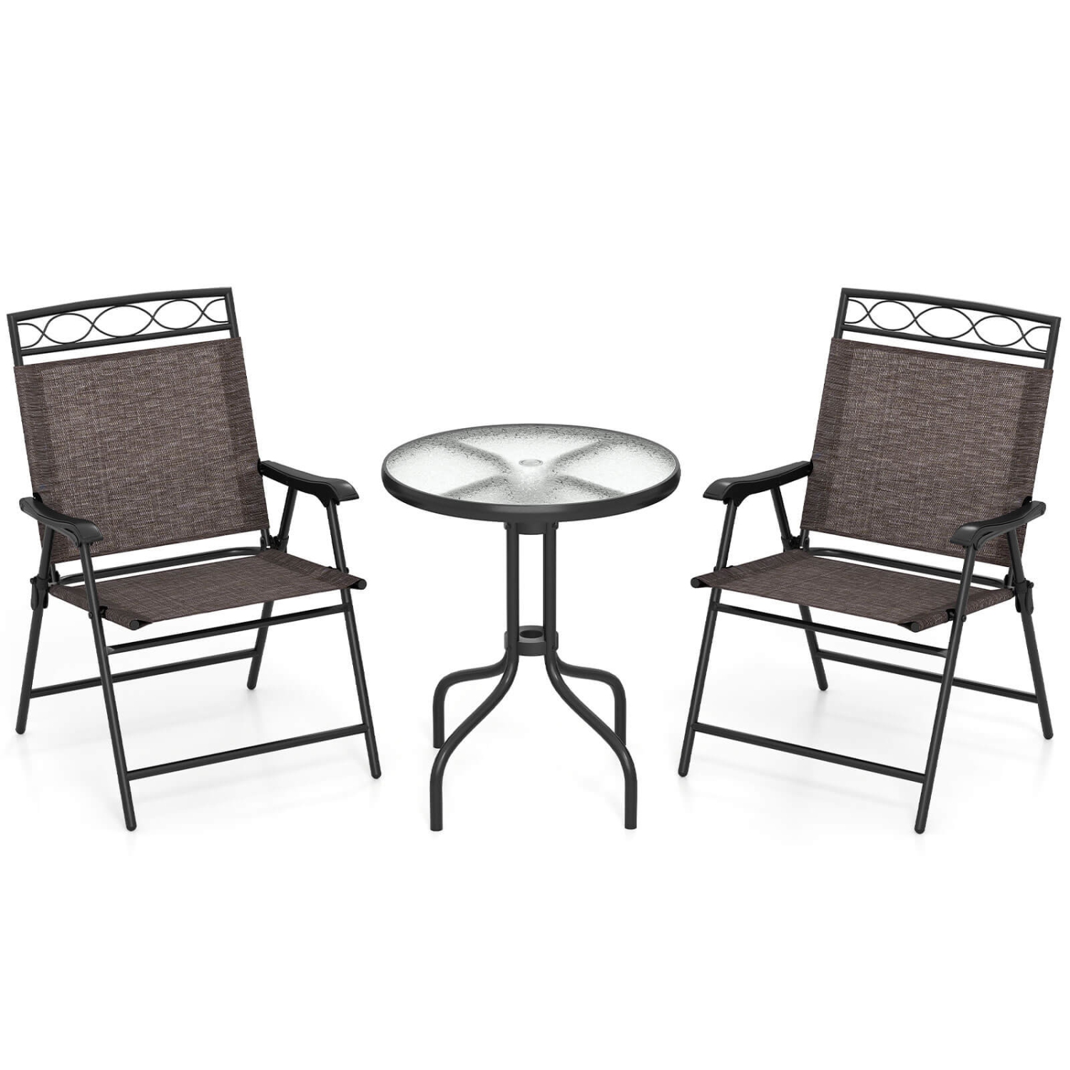 Ensemble de mobilier de salle à manger extérieur bistro 3 PCS de Costway avec trou de parasol ondulé de 1,57&nbsp;po