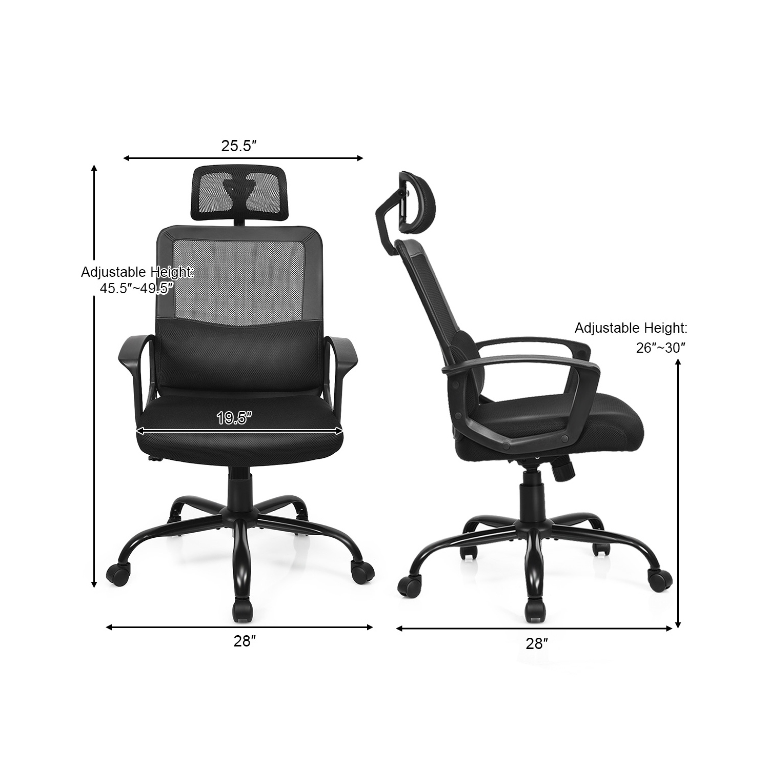 Fauteuil de bureau ergonomique pivotant en filet avec dossier haut de Costway, soutien lombaire et appuie-tête