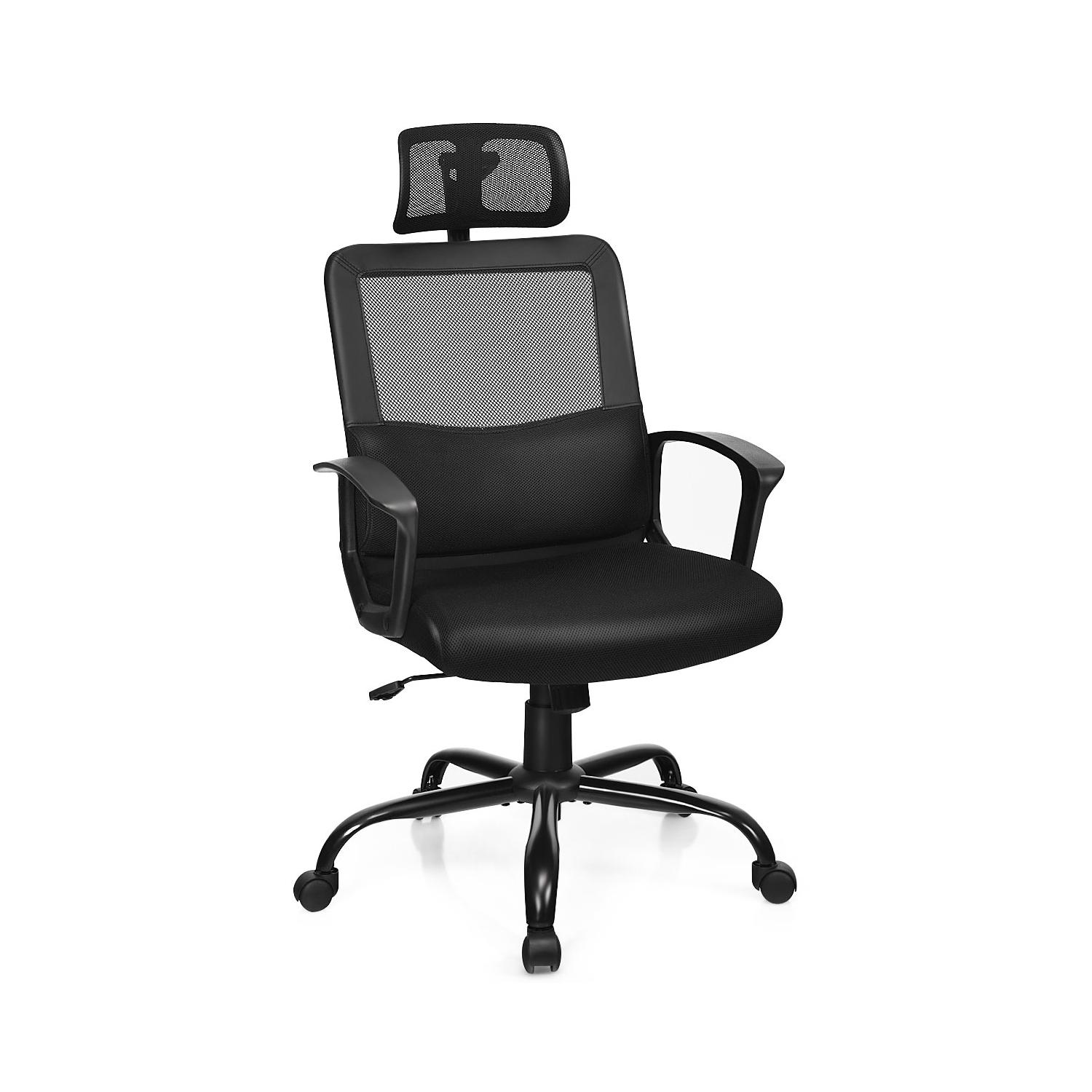 Fauteuil de bureau ergonomique pivotant en filet avec dossier haut de Costway, soutien lombaire et appuie-tête