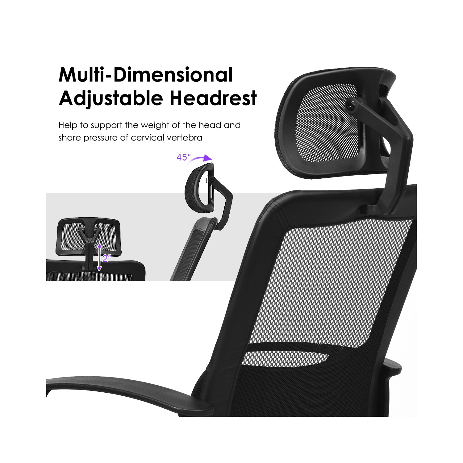 Fauteuil de bureau ergonomique pivotant en filet avec dossier haut de Costway, soutien lombaire et appuie-tête