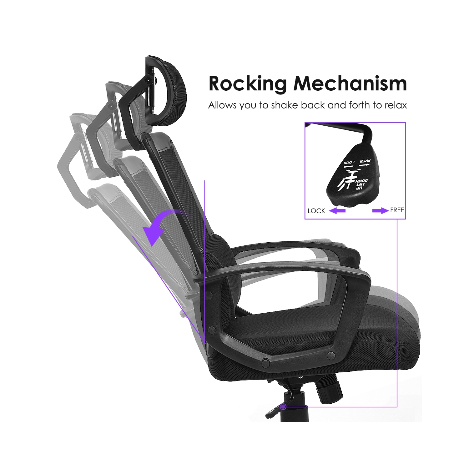 Fauteuil de bureau ergonomique pivotant en filet avec dossier haut de Costway, soutien lombaire et appuie-tête