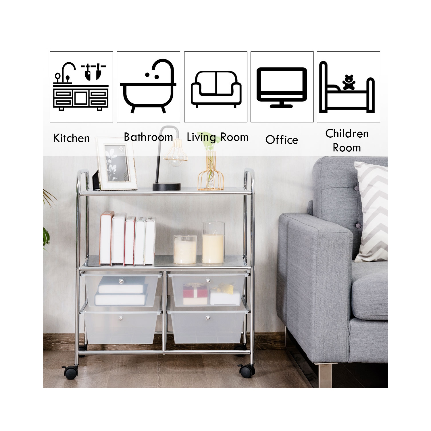 Costway 4 Drawer Rolling Storage Cart shelf Scrapbook Paper Office School Organizer