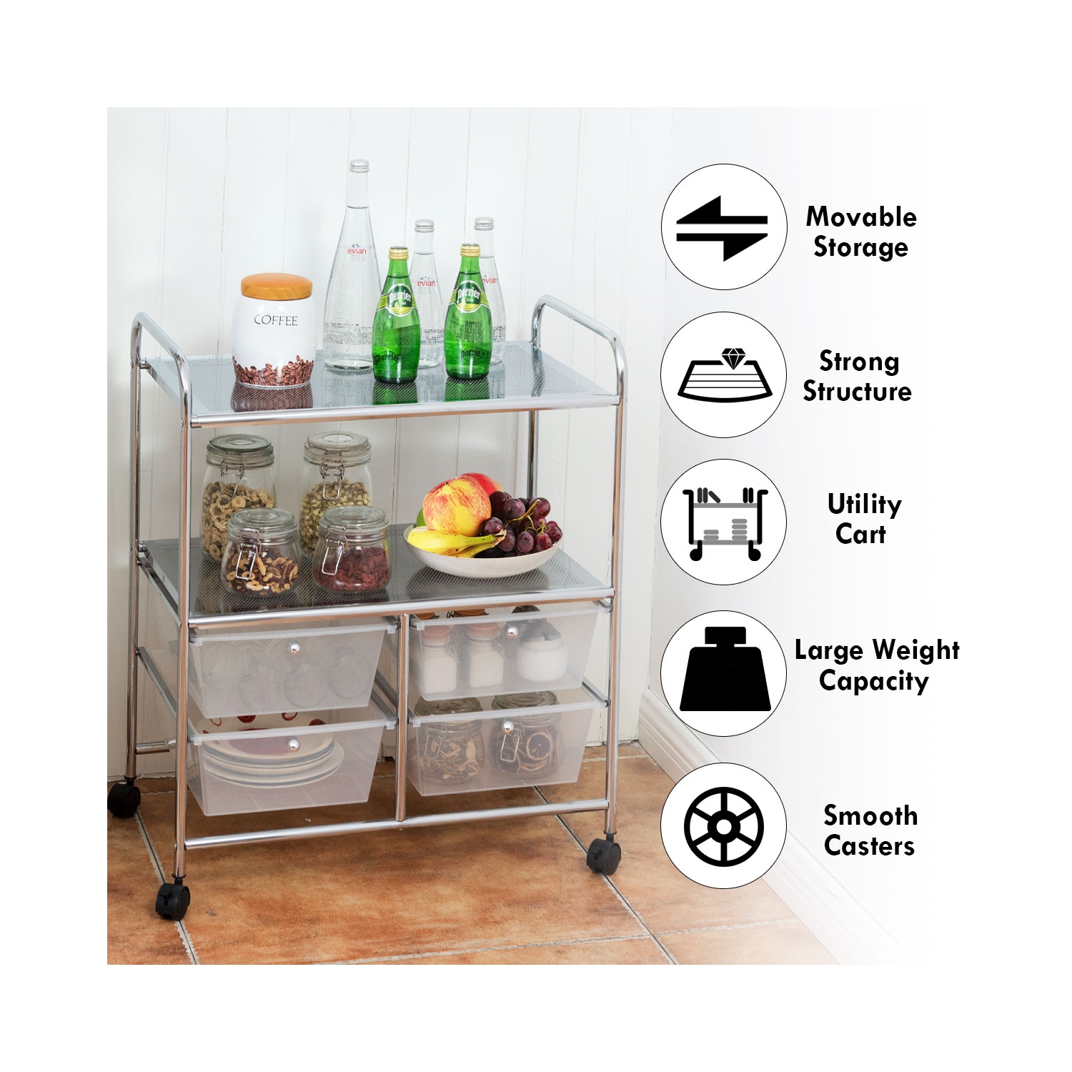 Costway 4 Drawer Rolling Storage Cart shelf Scrapbook Paper Office School Organizer