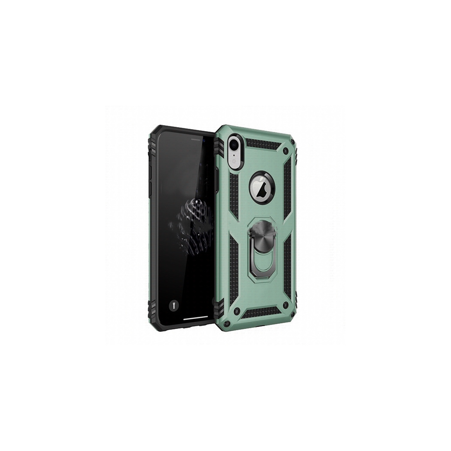 【CSmart】 Anti-Drop Hybrid Magnetic Hard Armor Case with Ring Holder for iPhone Xr (6.1"), Midnight Green