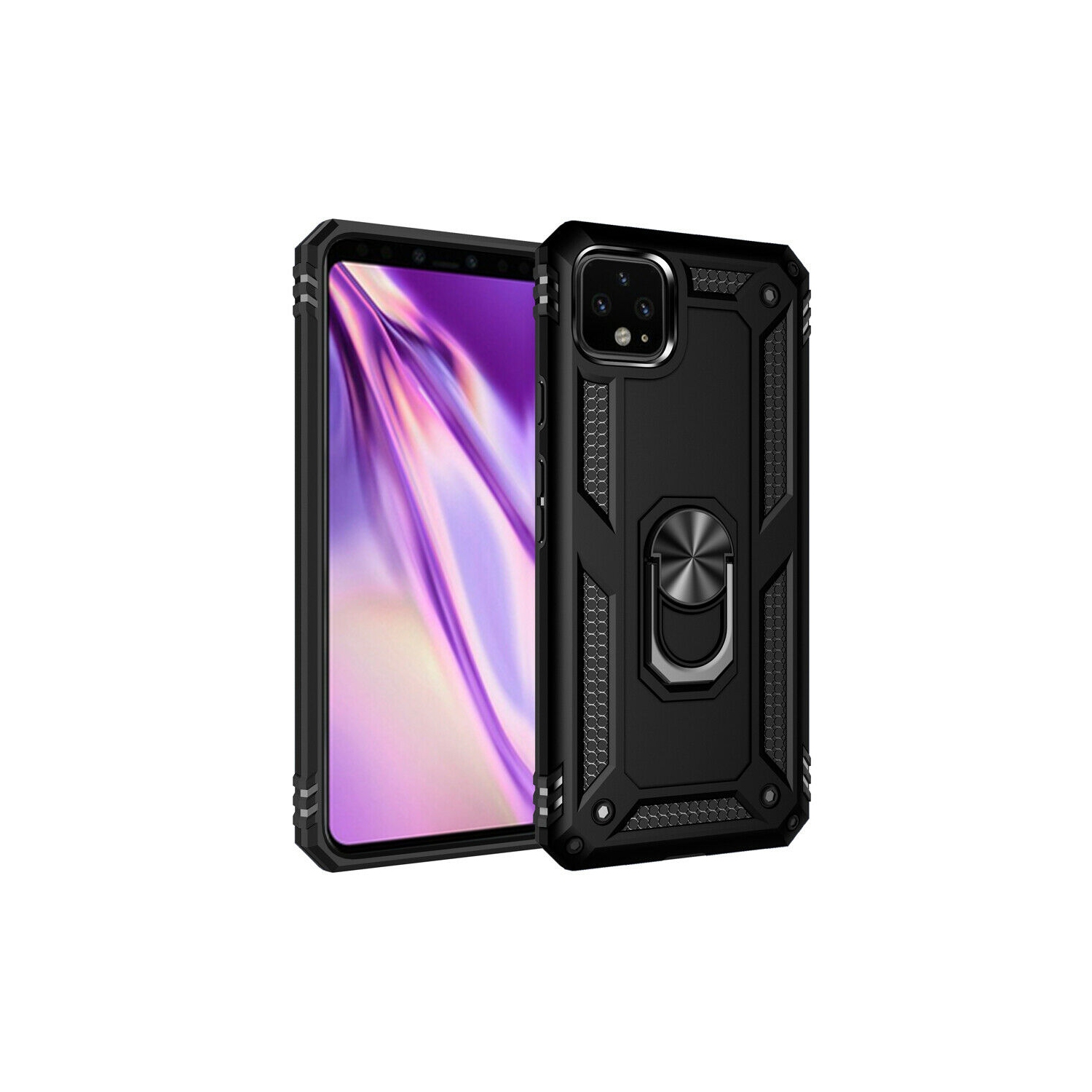 【CSmart】 Anti-Drop Hybrid Magnetic Hard Armor Case with Ring Holder for Google Pixel 4, Black