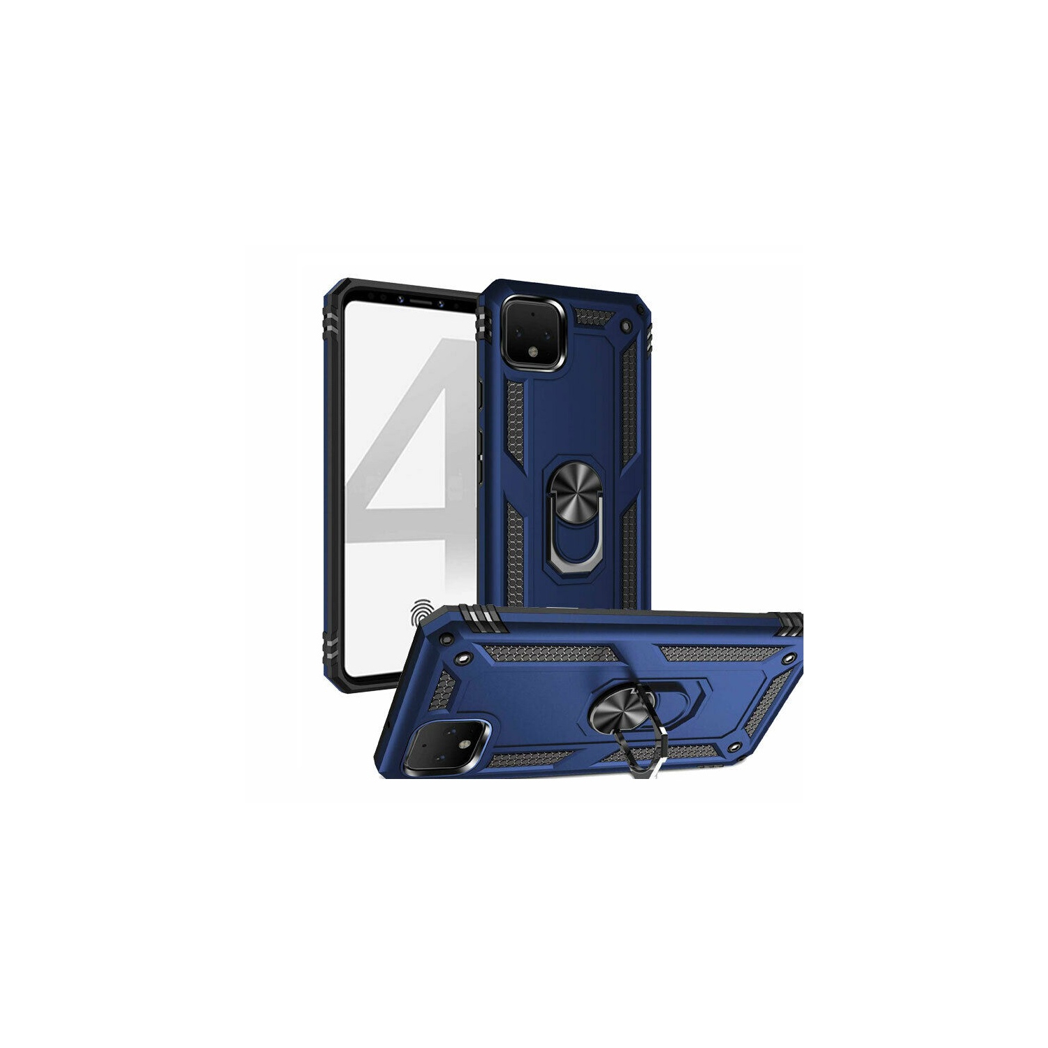 Étui rigide magnétique hybride anti-chute avec porte-anneau pour Google Pixel 4 XL, bleu marine