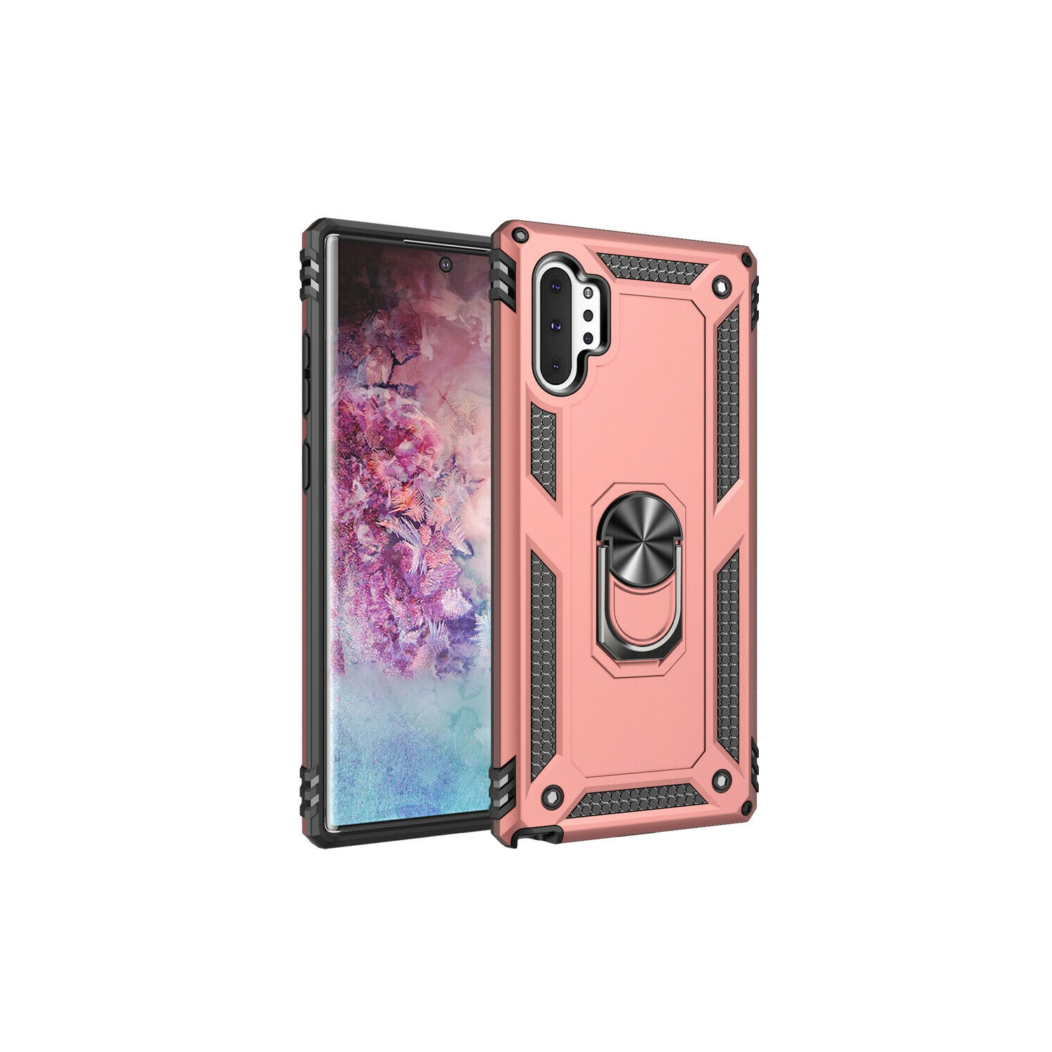 【CSmart】 Anti-Drop Hybrid Magnetic Hard Armor Case with Ring Holder for Samsung Galaxy Note 10 Plus, Rose Gold