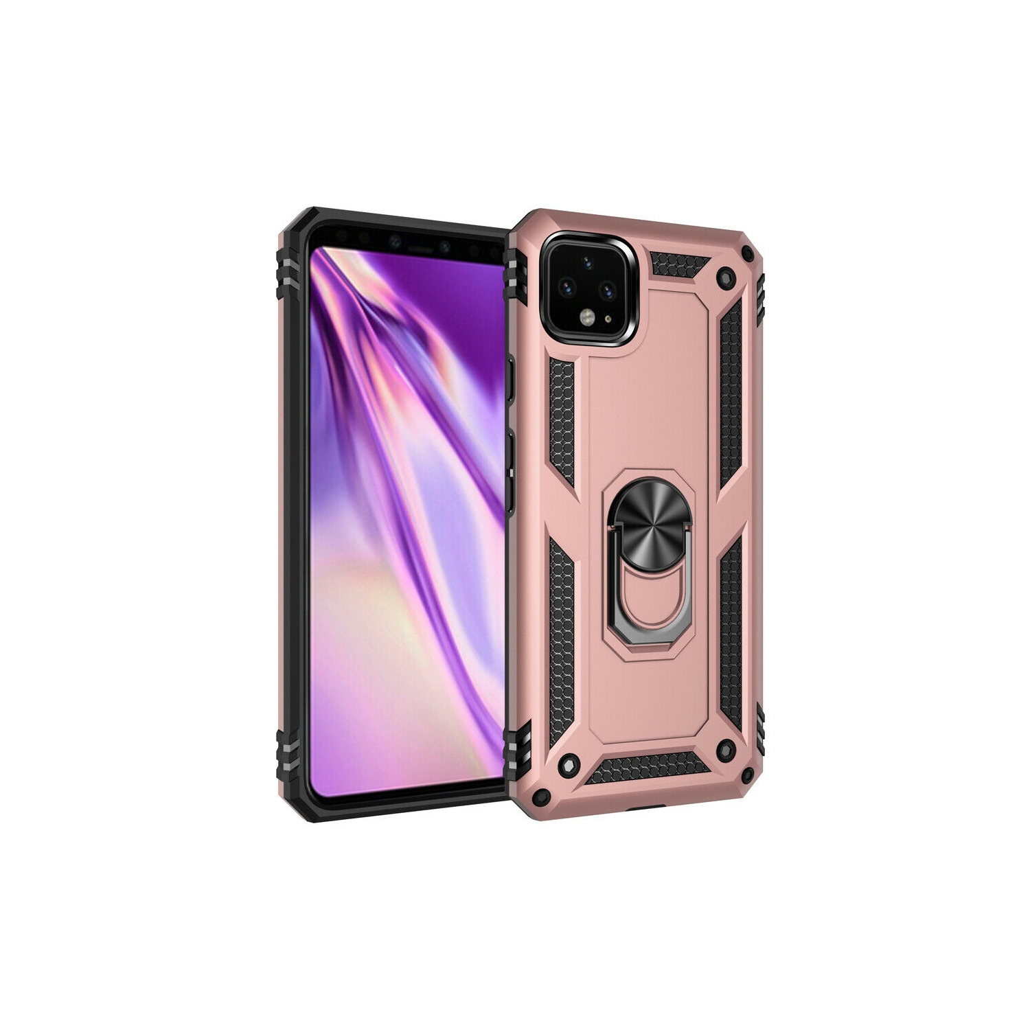 【CSmart】 Anti-Drop Hybrid Magnetic Hard Armor Case with Ring Holder for Google Pixel 4, Rose Gold