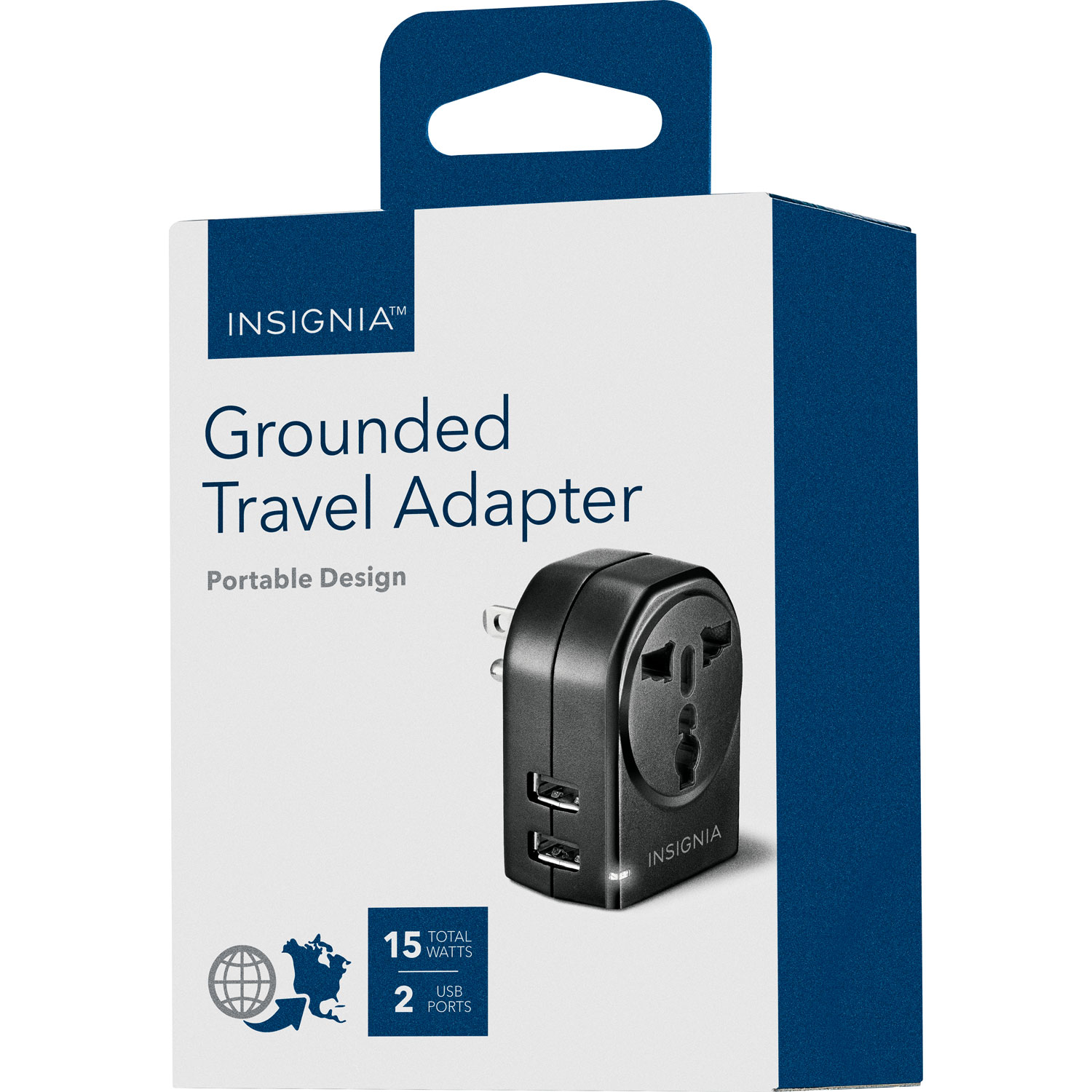 Adaptateur de voyage avec mise à la terre d'Insignia - Noir - Exclusivité Best Buy