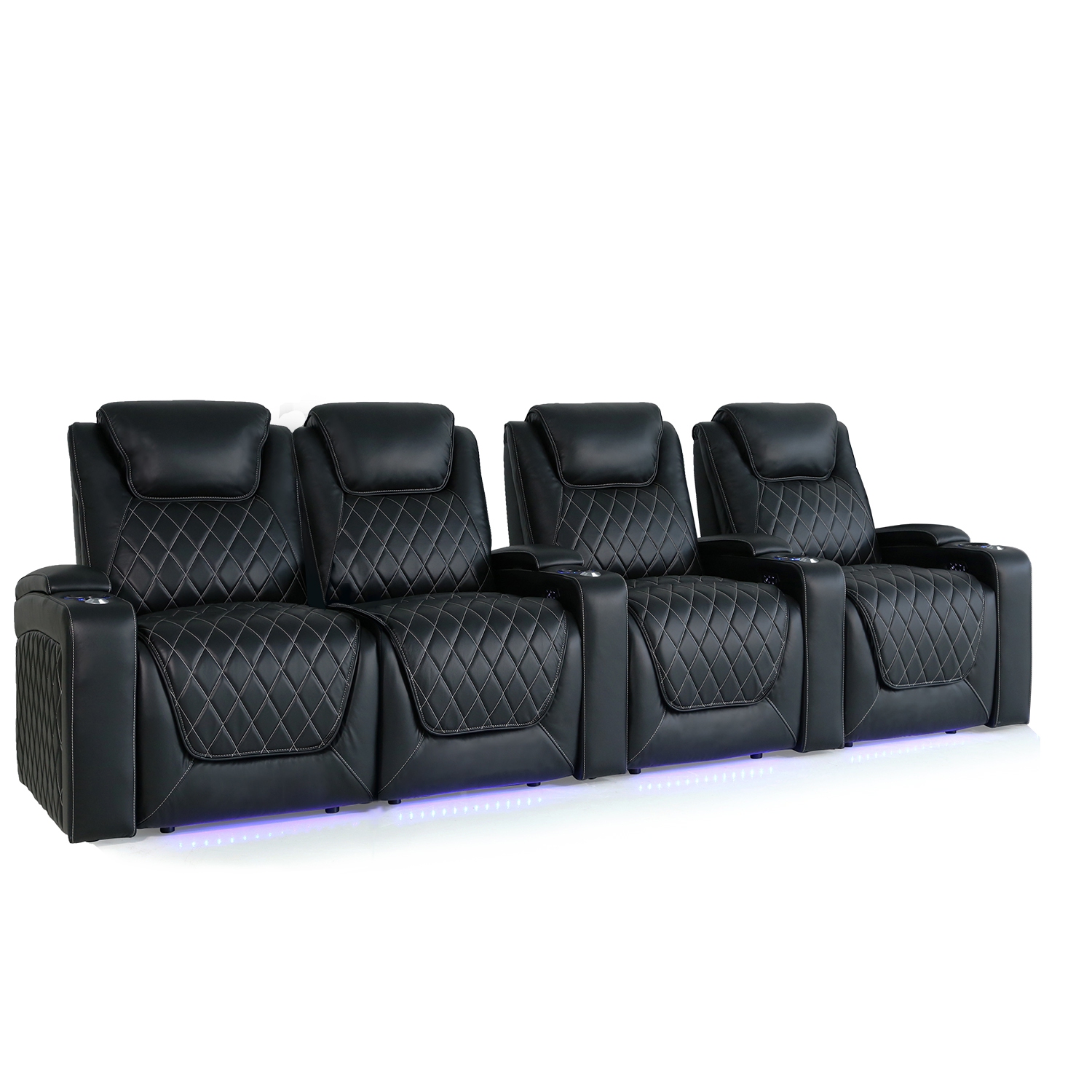 Valencia Oslo Premium Top Grain Leather Power Recliner, Power Headrest LED Lighting Home Theatre Seating 4-seats Loveseat Left