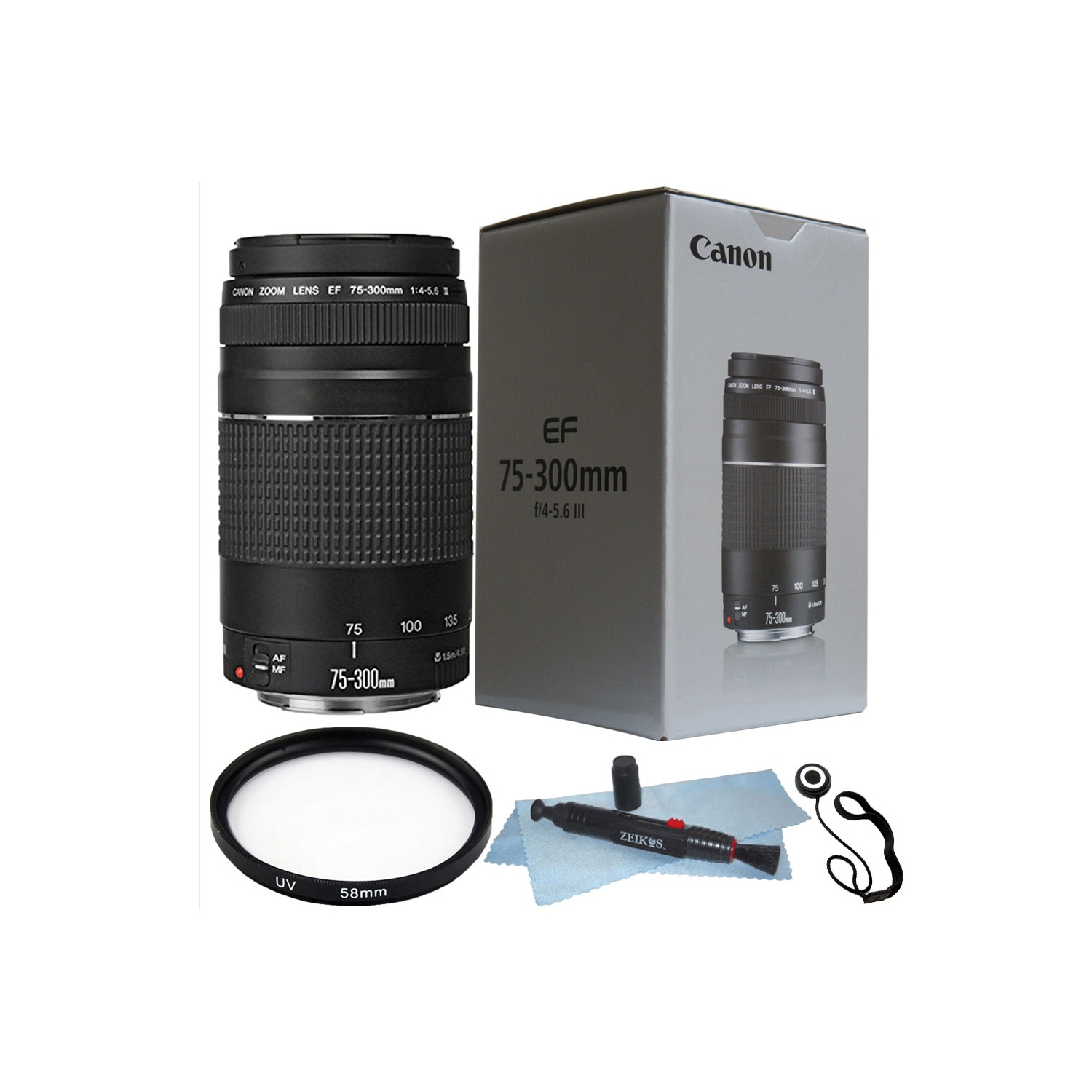 Canon EF 75-300mm f/4.0-5.6 III Autofocus Lens Bundle For Canon T6 T6I 70D 80D