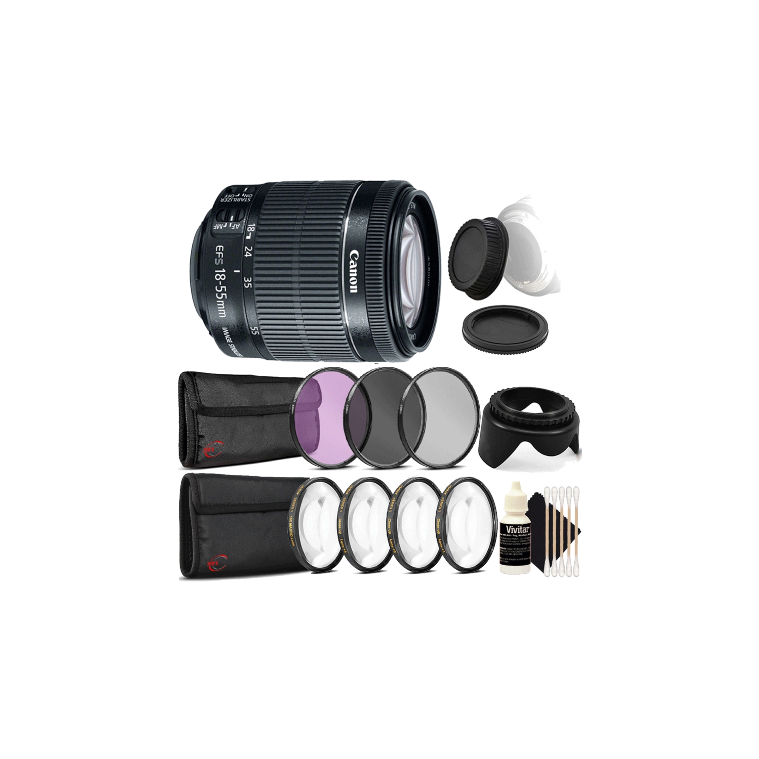 Canon EF-S 18-55mm f/3.5-5.6 IS STM Lens w/ Accessory Kit For Canon 80D & 1300D - International Version w/Seller Warranty