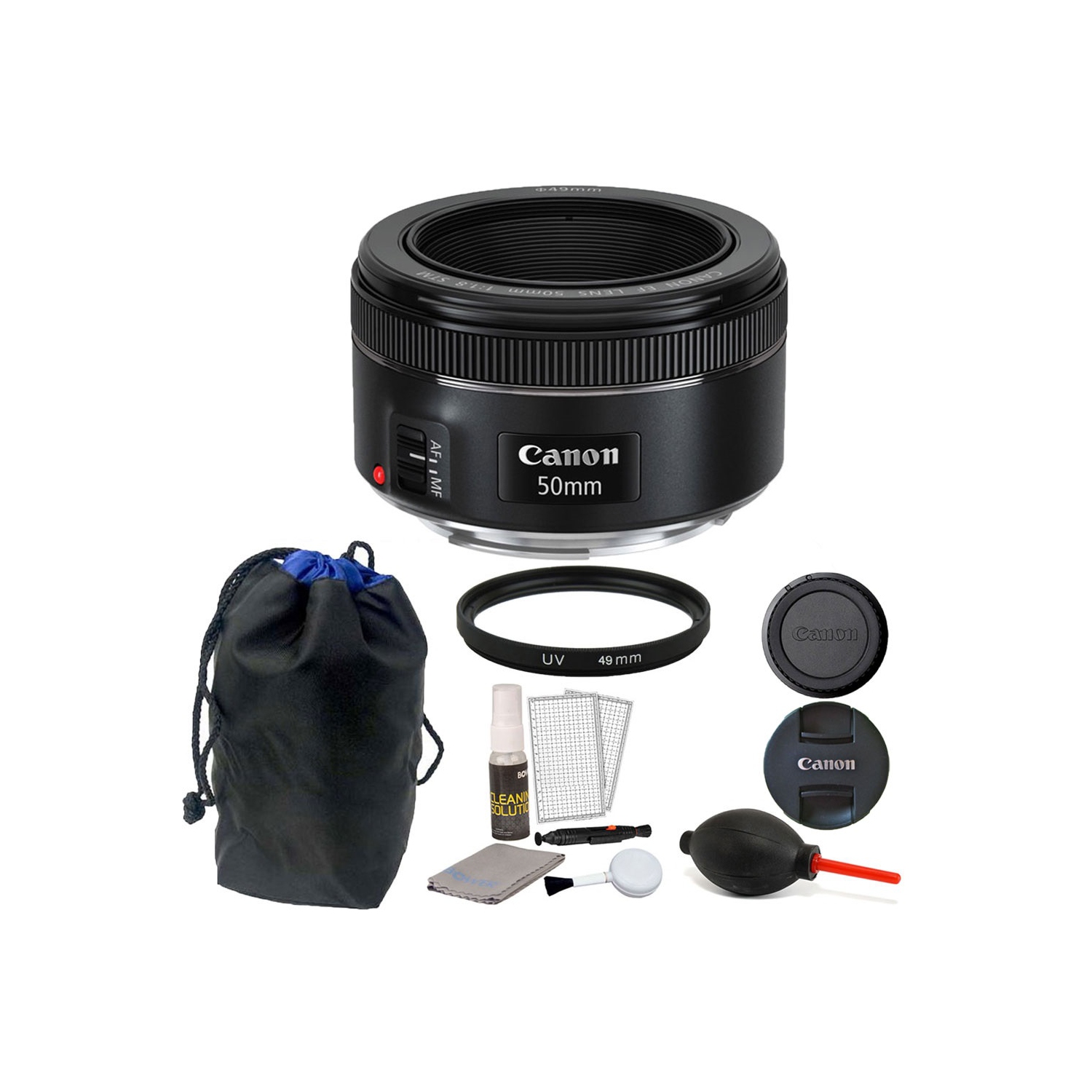 Canon EF 50mm f/1.8 STM Lens with Pouch + Accessory Kit