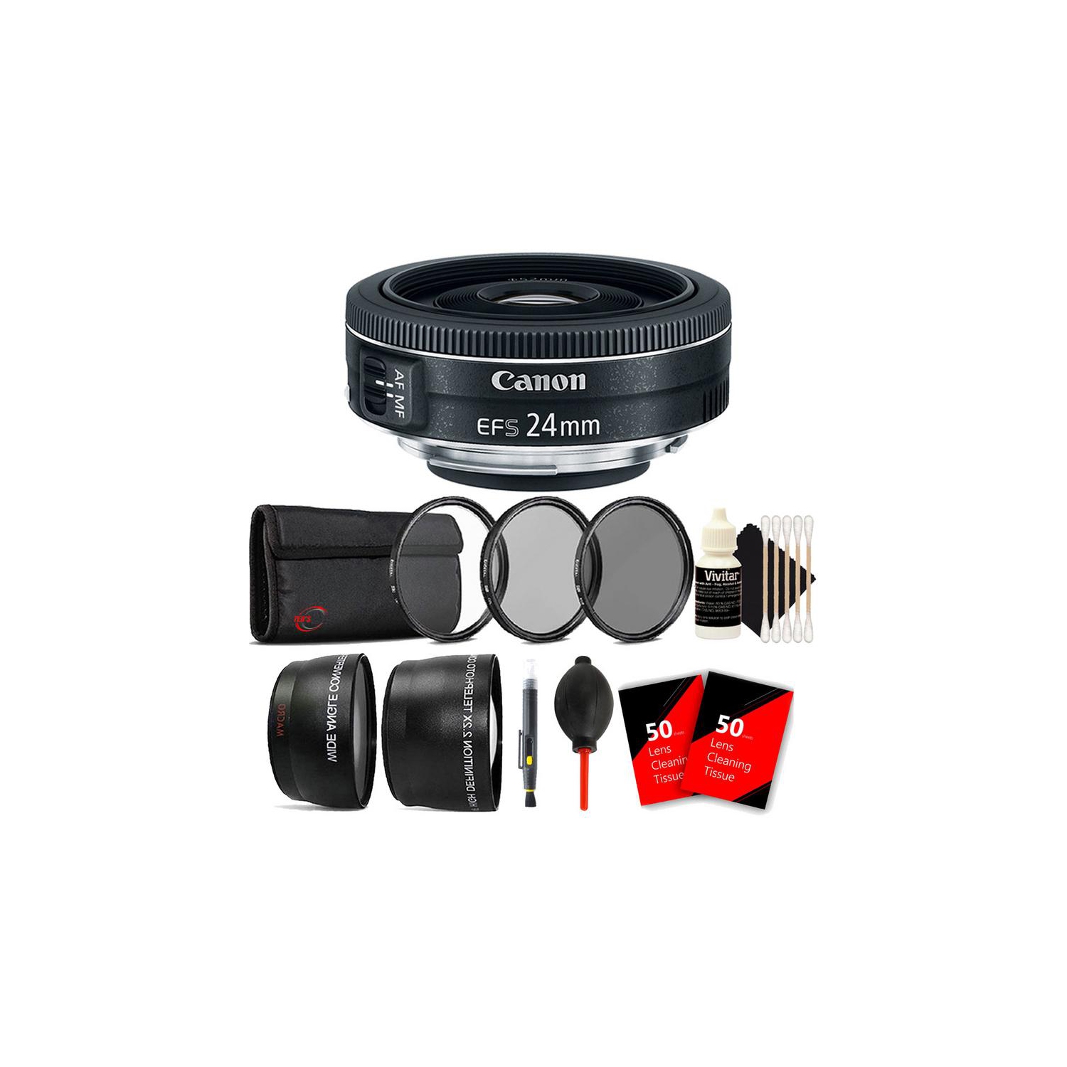 Canon EF-S 24mm f/2.8 STM Lens with Accessories For Canon 80D, 77D and 70D International Version w/Seller Warranty