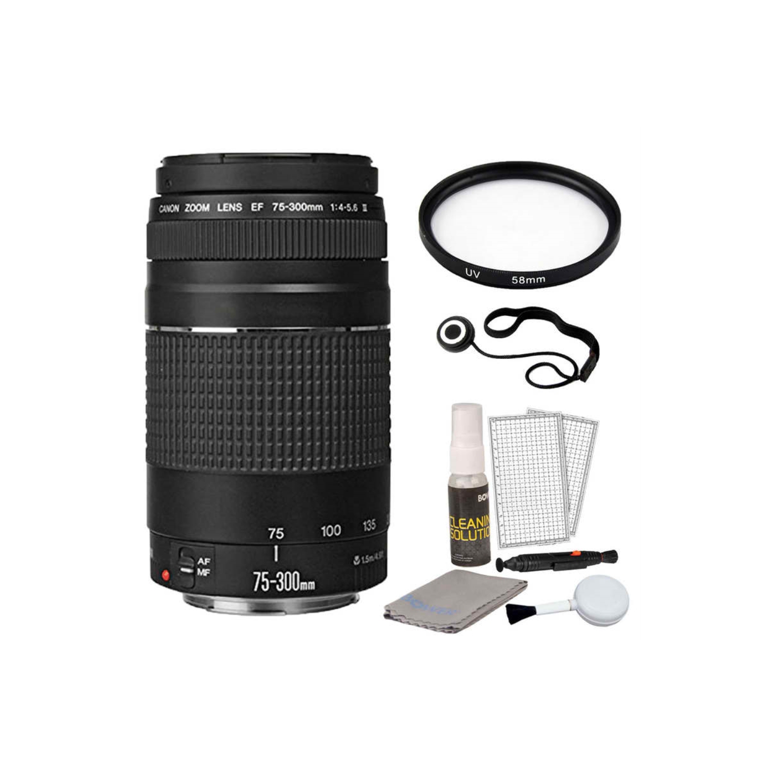 Canon EF 75-300mm f/4.0-5.6 III Lens + Bundle for T5 T6 T3i T6i 70D 80D 60D T6i
