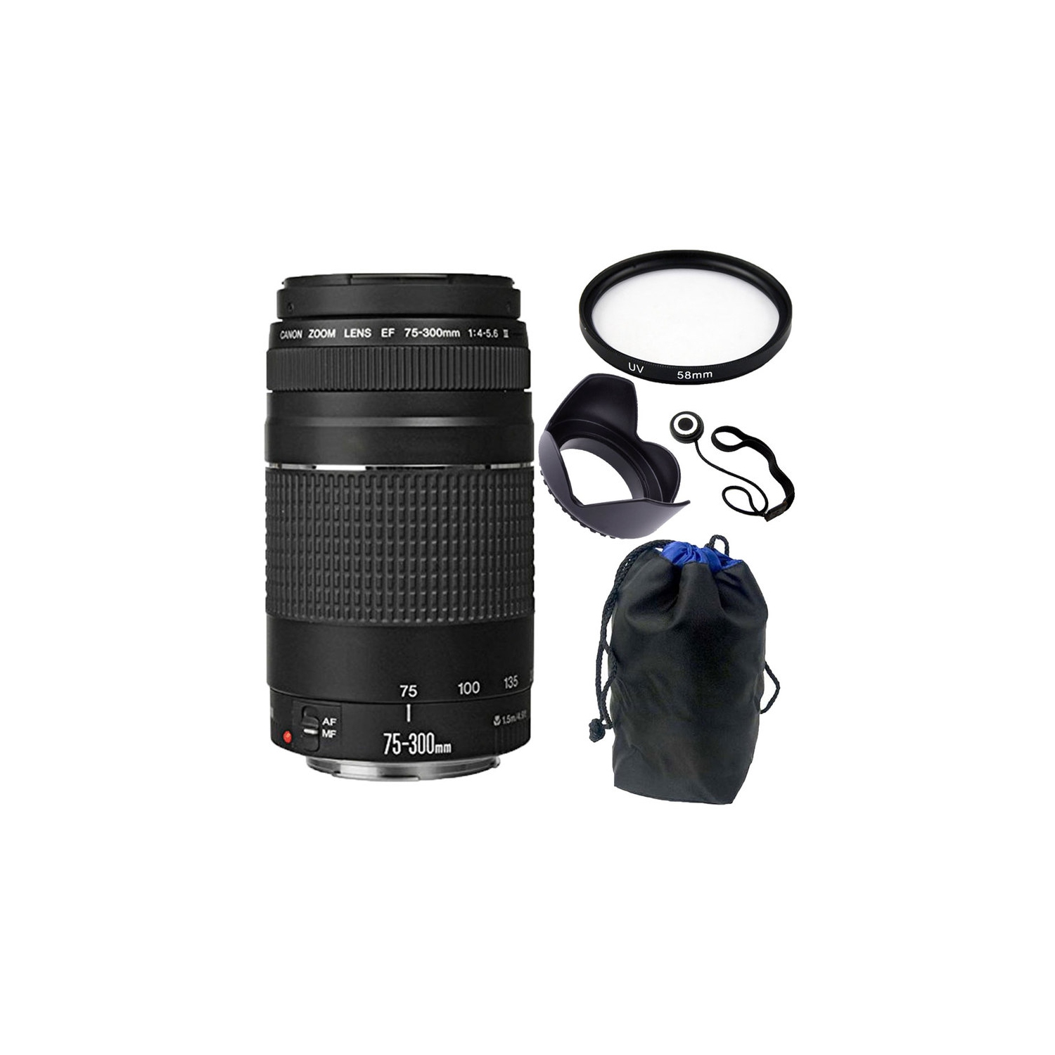 Canon EF 75-300mm f/4.0-5.6 III Lens Bundle for Canon T5 T6 T6i 70D 80D 5D Mark