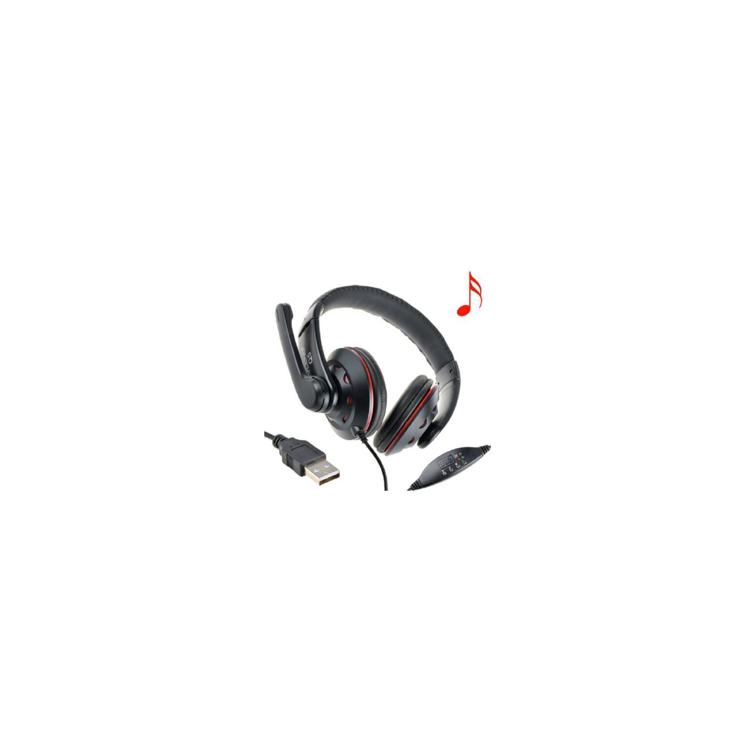 OVLENG Q5 USB Stereo Headphone Headset with Microphone & Volume Control for PC Laptop, Black & Red